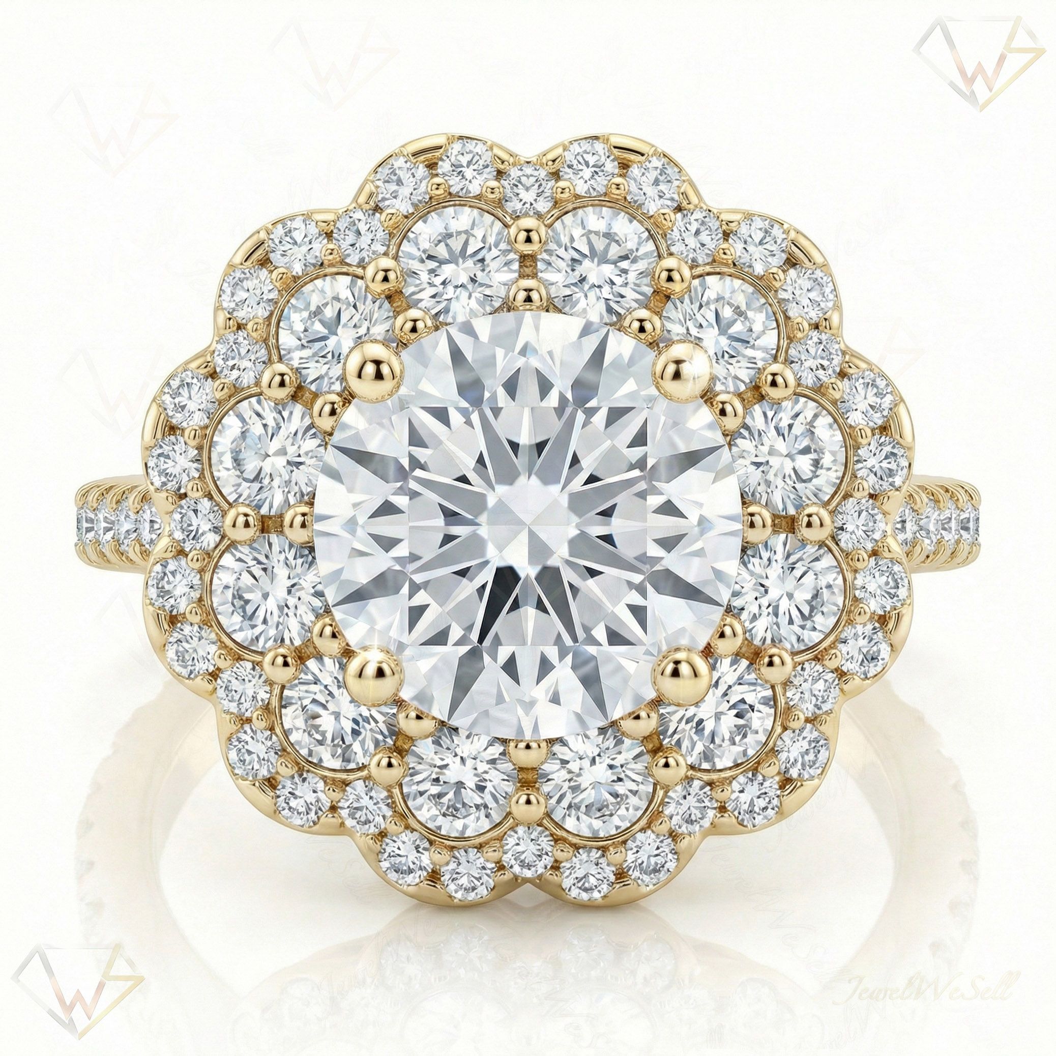 5.40 ct EF VS Lab Grown Diamond Halo Engagement Ring in 10k Yellow Gold _ Sz0700 13861