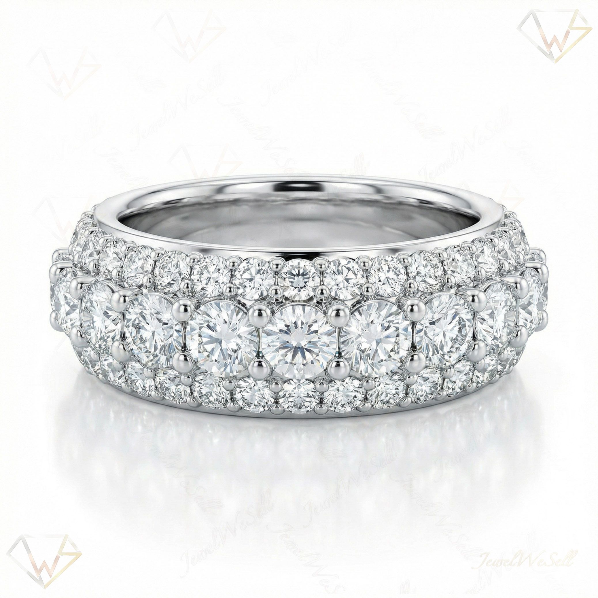 2.10 ct EF VS Lab Grown Diamond Multi Row Wedding Band in 10k White Gold _ Sz0475 14188