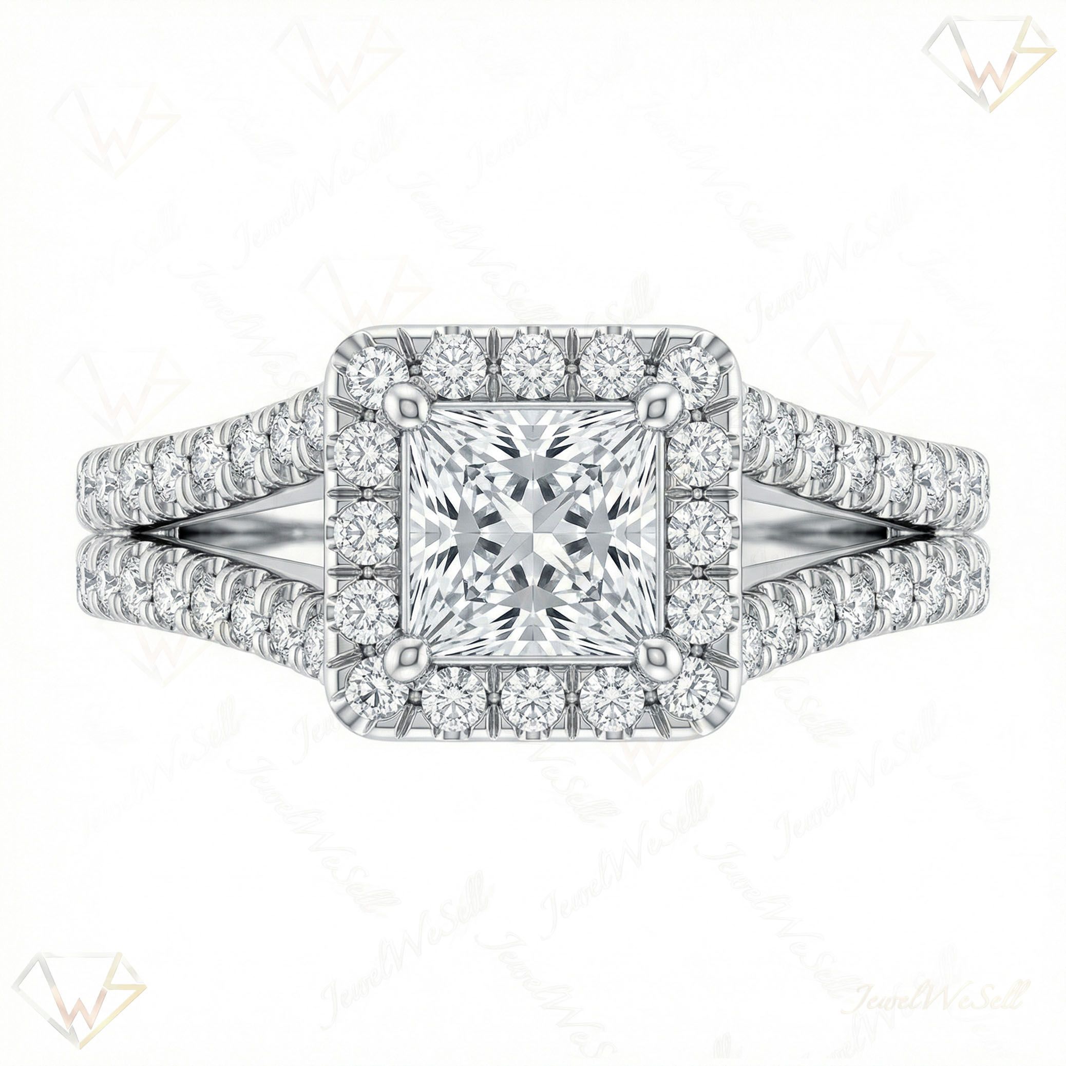 1.75 ct EF VS Lab Grown Diamond Halo Engagement Ring in 14k White Gold _ Sz0775 15354