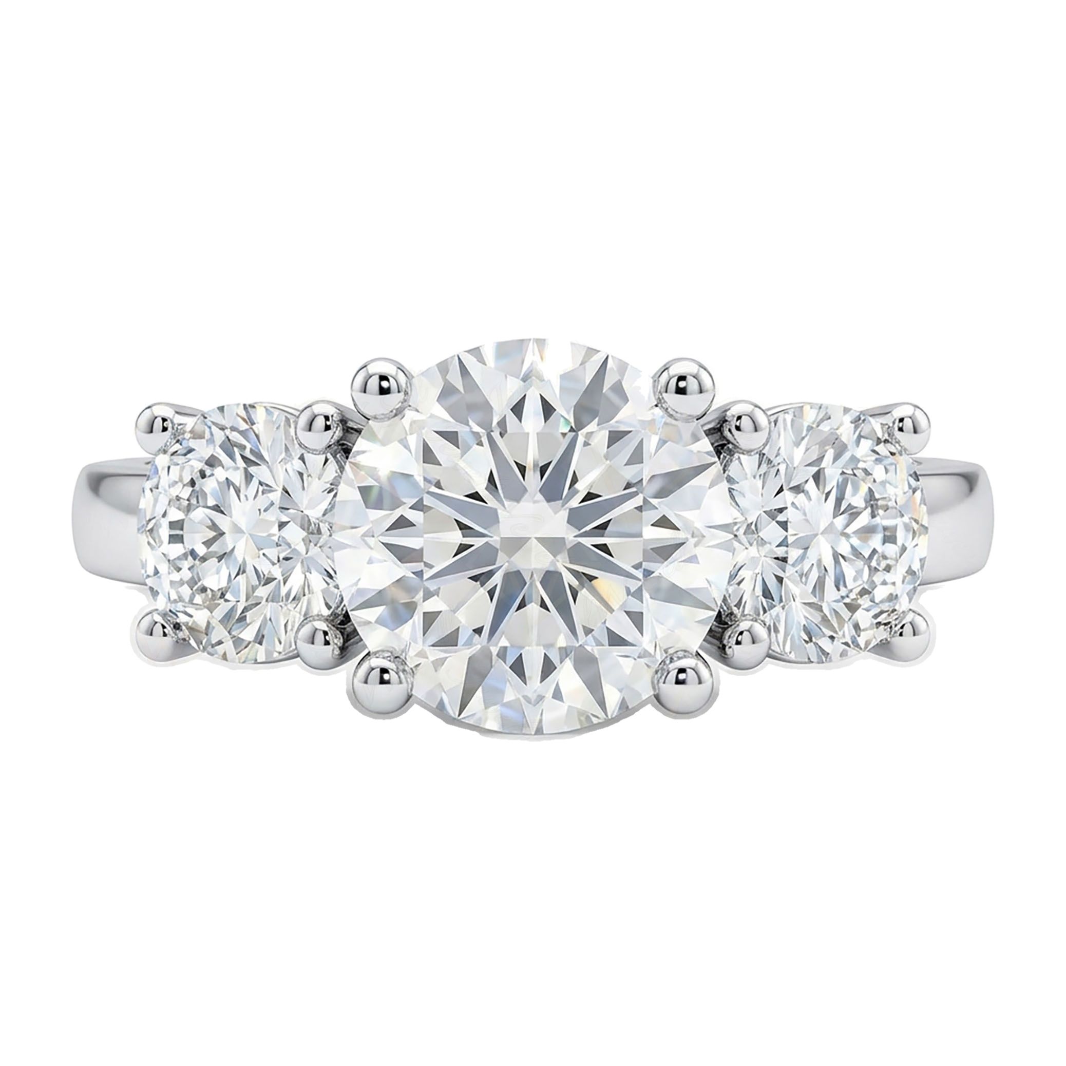 3.10 ct EF VS Lab Grown Diamond Three Stone Engagement Ring in 14k White Gold _ Sz0400 15369