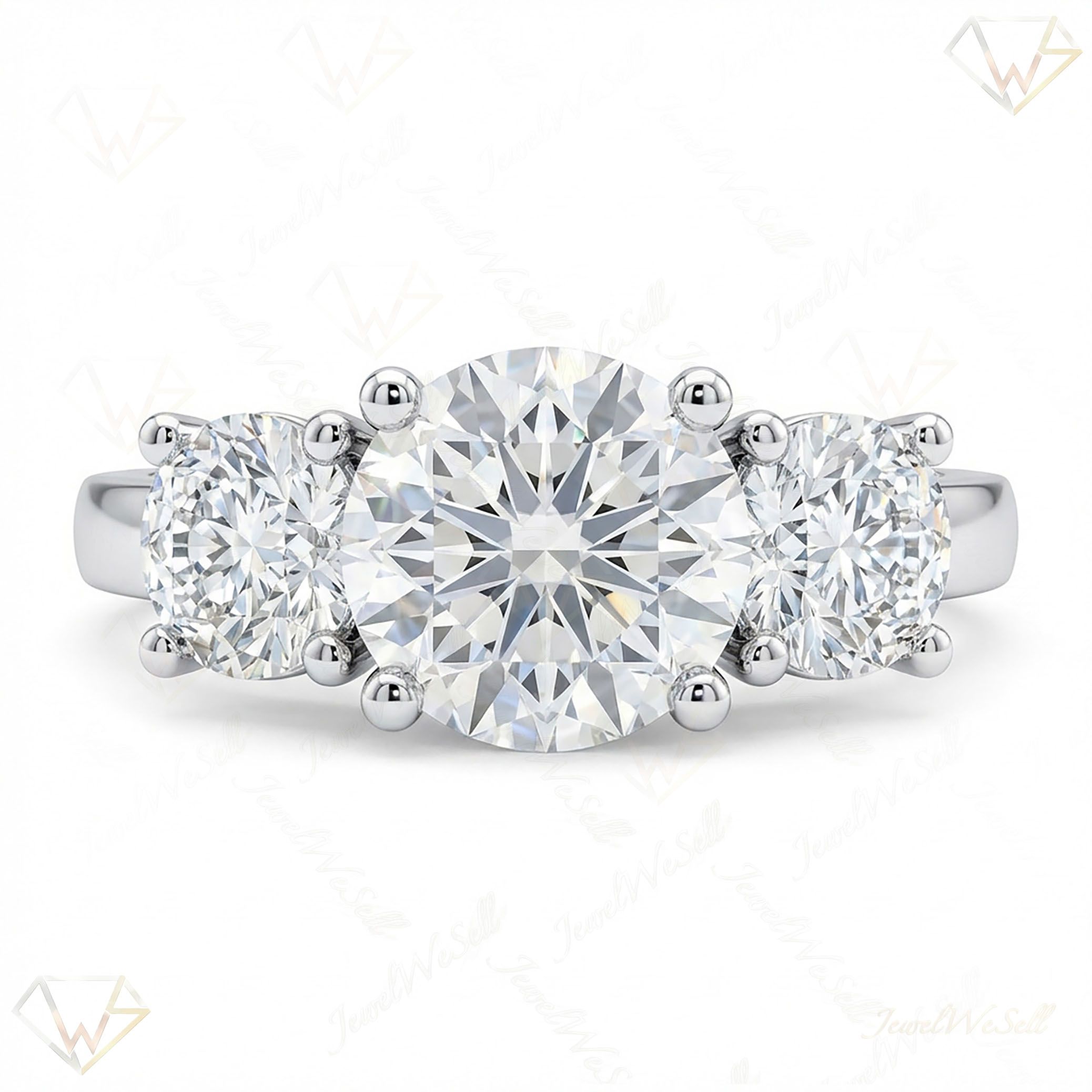 3.10 ct EF VS Lab Grown Diamond Three Stone Engagement Ring in 14k White Gold _ Sz0525 15369
