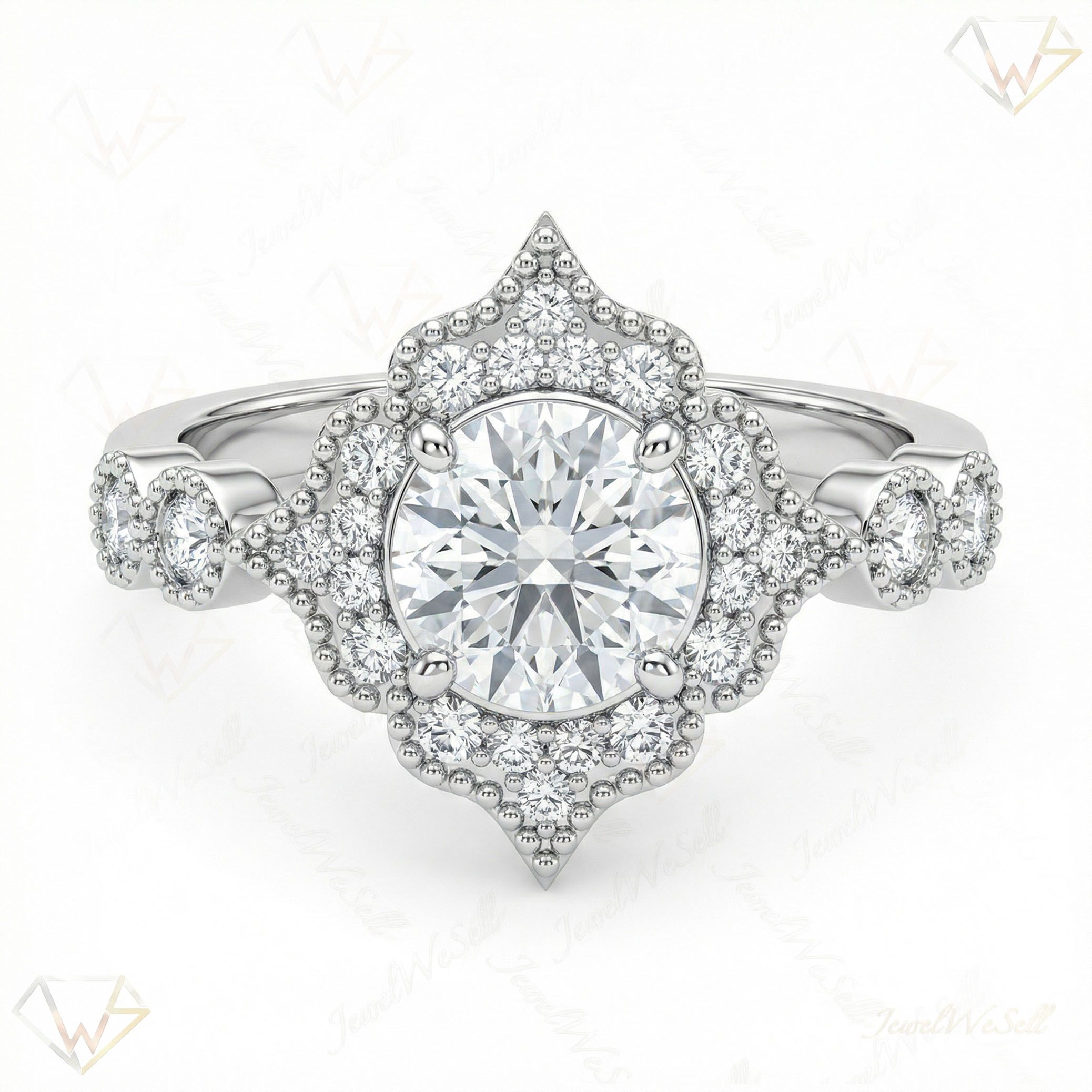 1.00 ct EF VS Lab Grown Diamond Halo Engagement Ring in 14k White Gold _ Sz0450 15564
