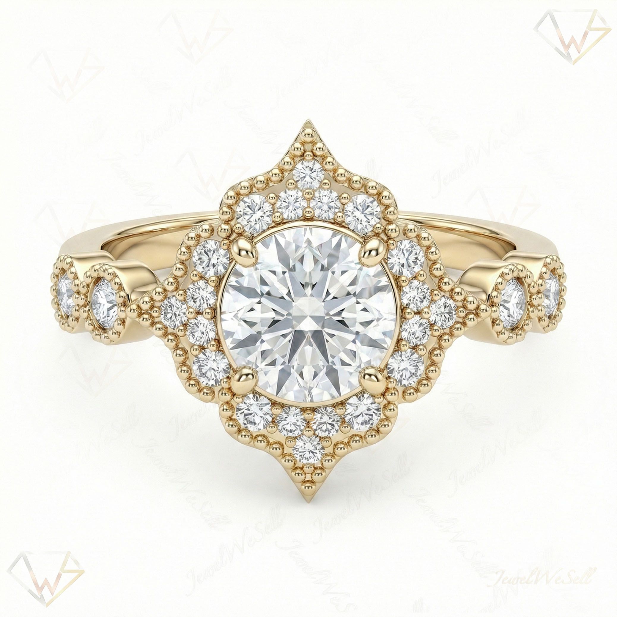 1.00 ct EF VS Lab Grown Diamond Halo Engagement Ring in 14k Yellow Gold _ Sz0475 15564