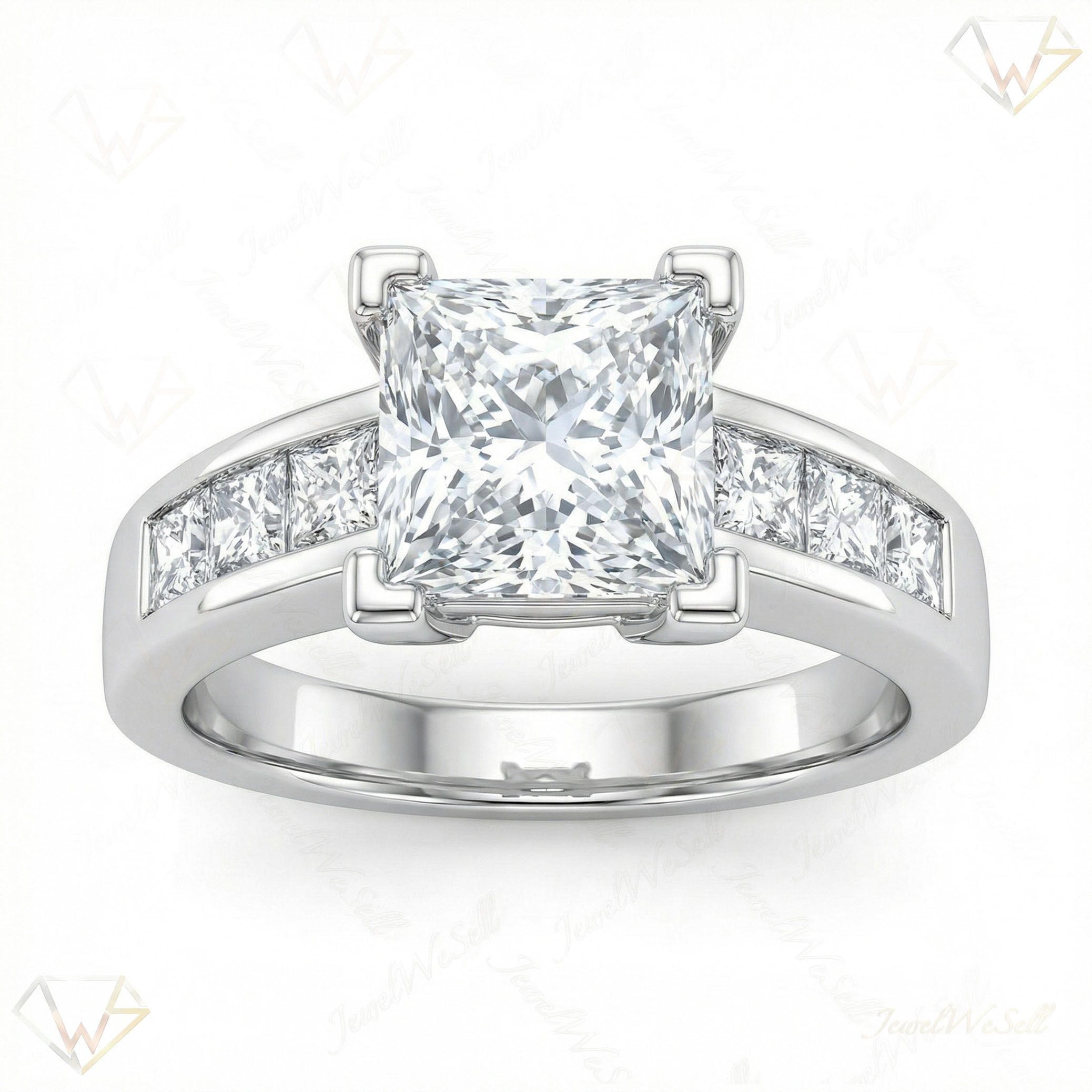 2.90 ct EF VS Moissanite Three Stone Engagement Ring in 925 Sterling SIlver _ Sz0775 15680
