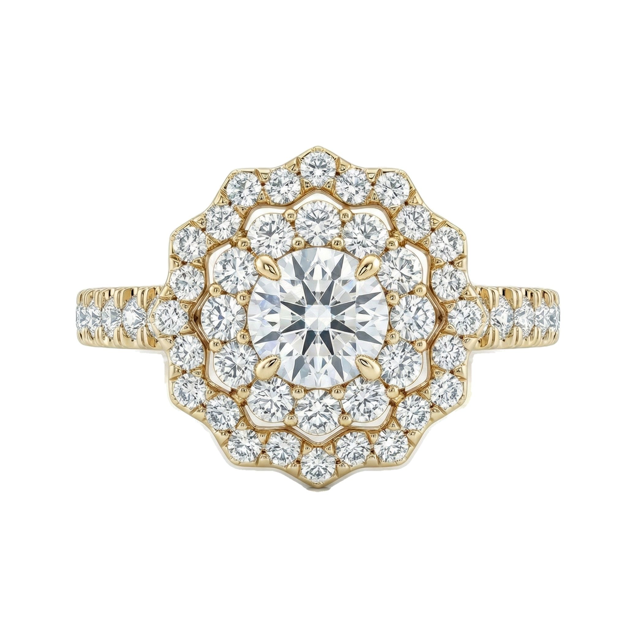 1.50 ct EF VS Lab Grown Diamond Halo Engagement Ring in 10k Yellow Gold _ Sz0800 15699