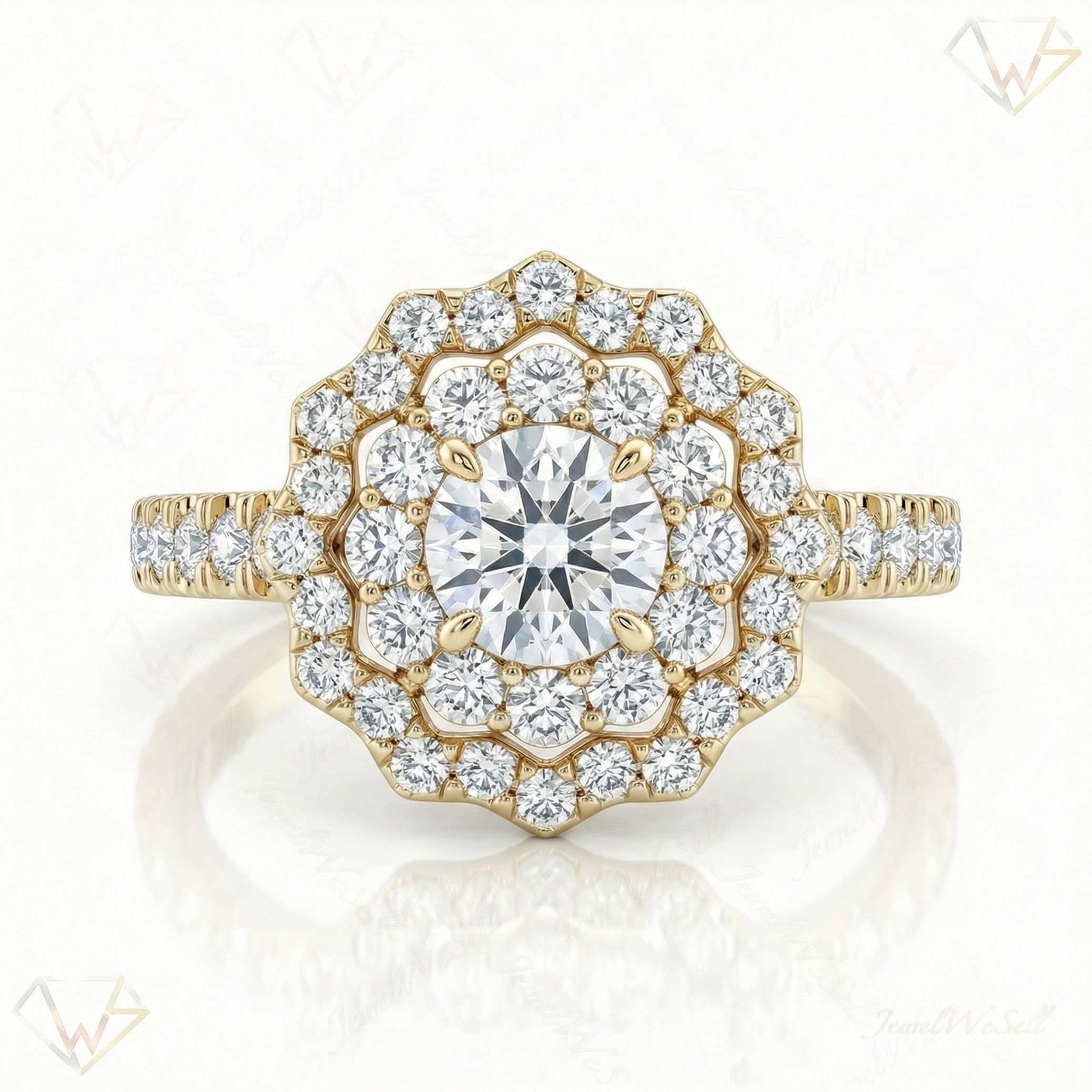 1.50 ct EF VS Lab Grown Diamond Halo Engagement Ring in 10k Yellow Gold _ Sz0775 15699