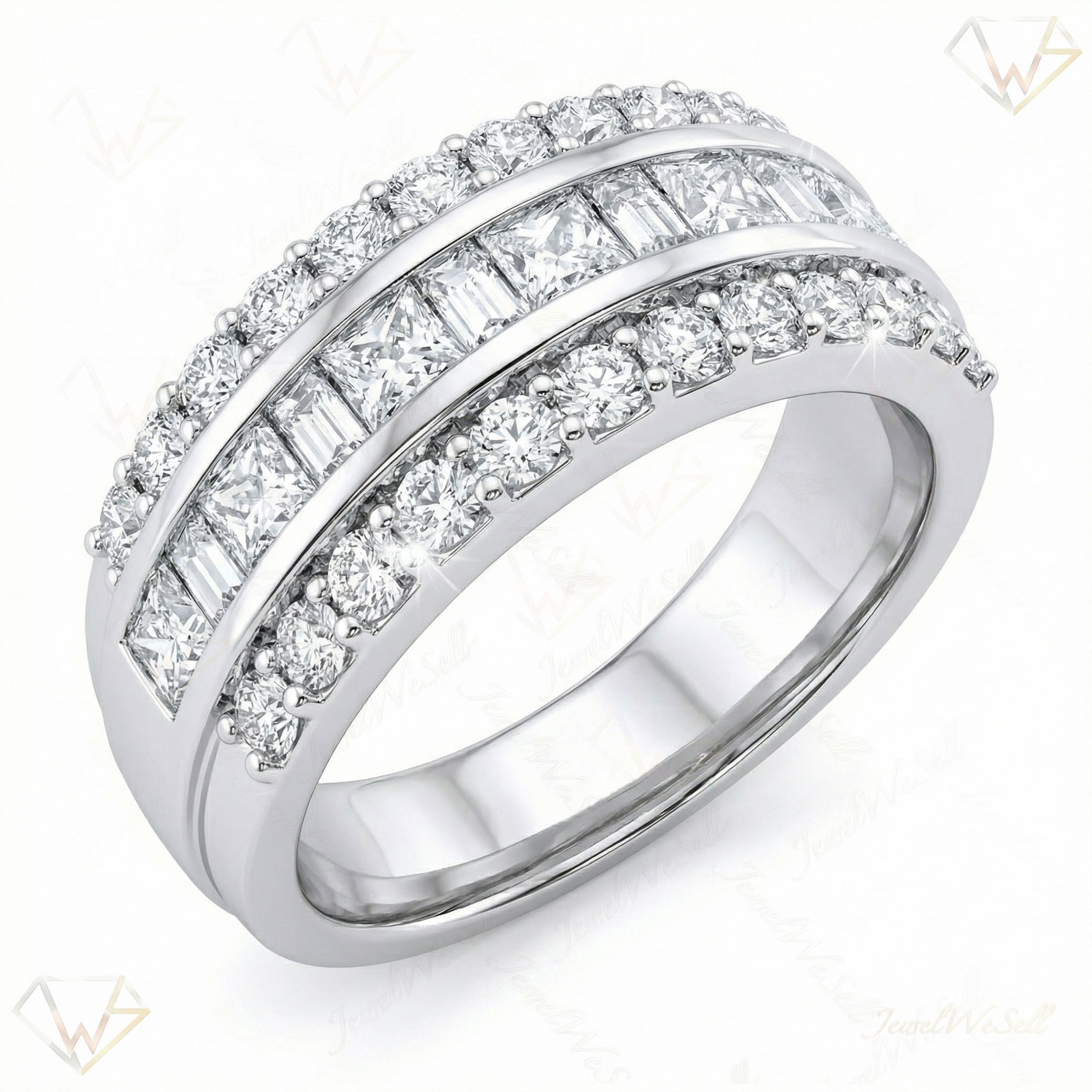 1.90 ct EF VS Moissanite Multi Row Wedding Band in 925 Sterling SIlver _ Sz0575 15716