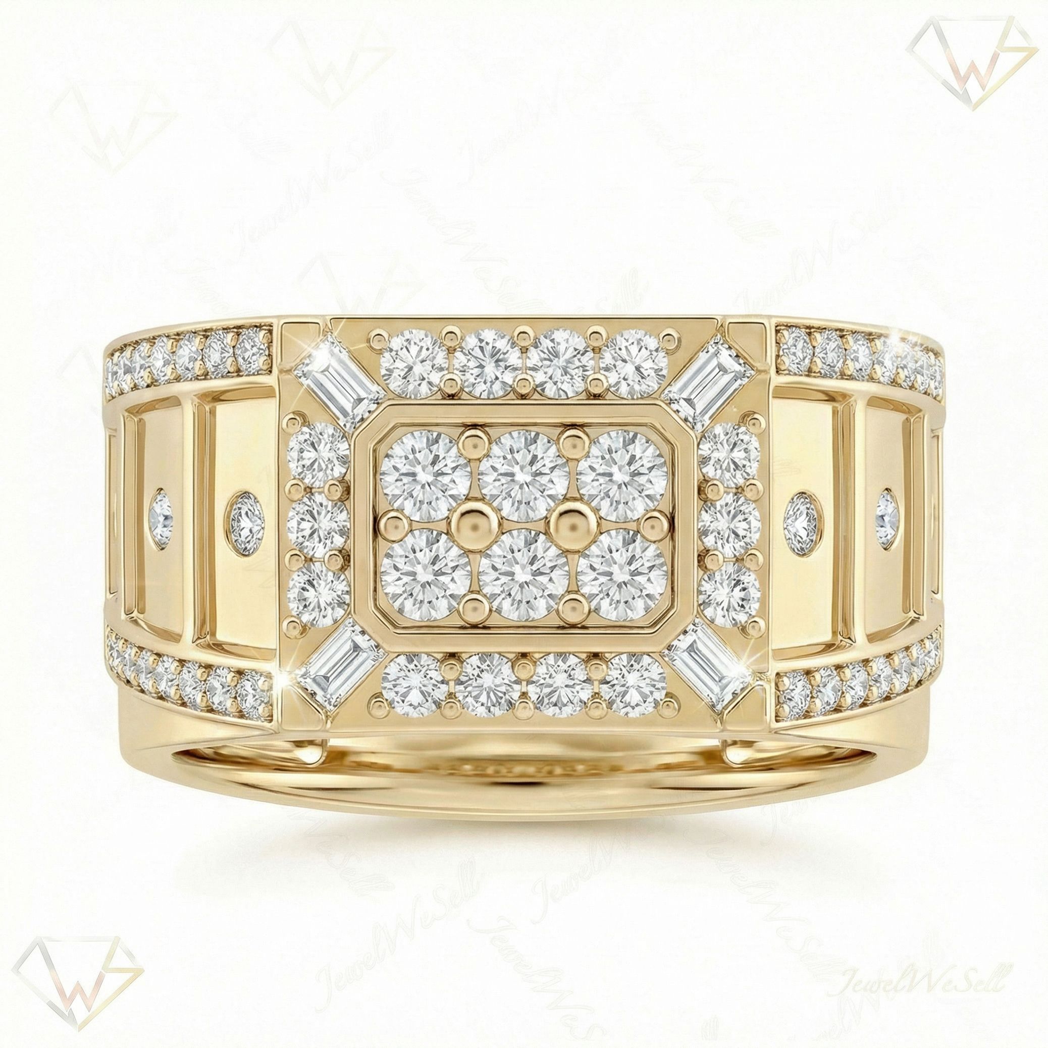 0.60 ct EF VS Lab Grown Diamond Mens Statement Ring in 10k Yellow Gold _ Sz0875 15774
