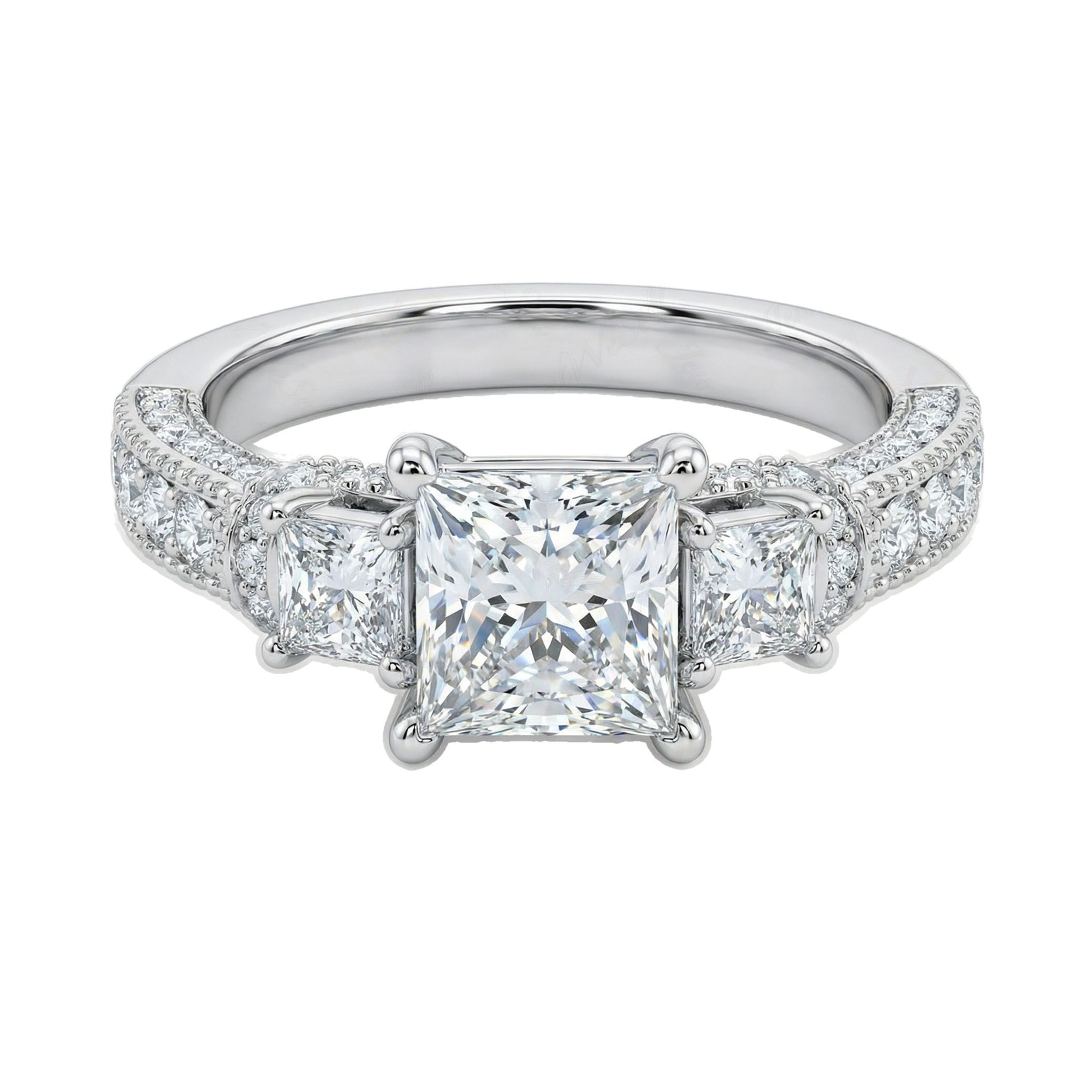 1.66 ct EF VS Moissanite Three Stone Engagement Ring in 925 Sterling SIlver _ Sz0800 15796