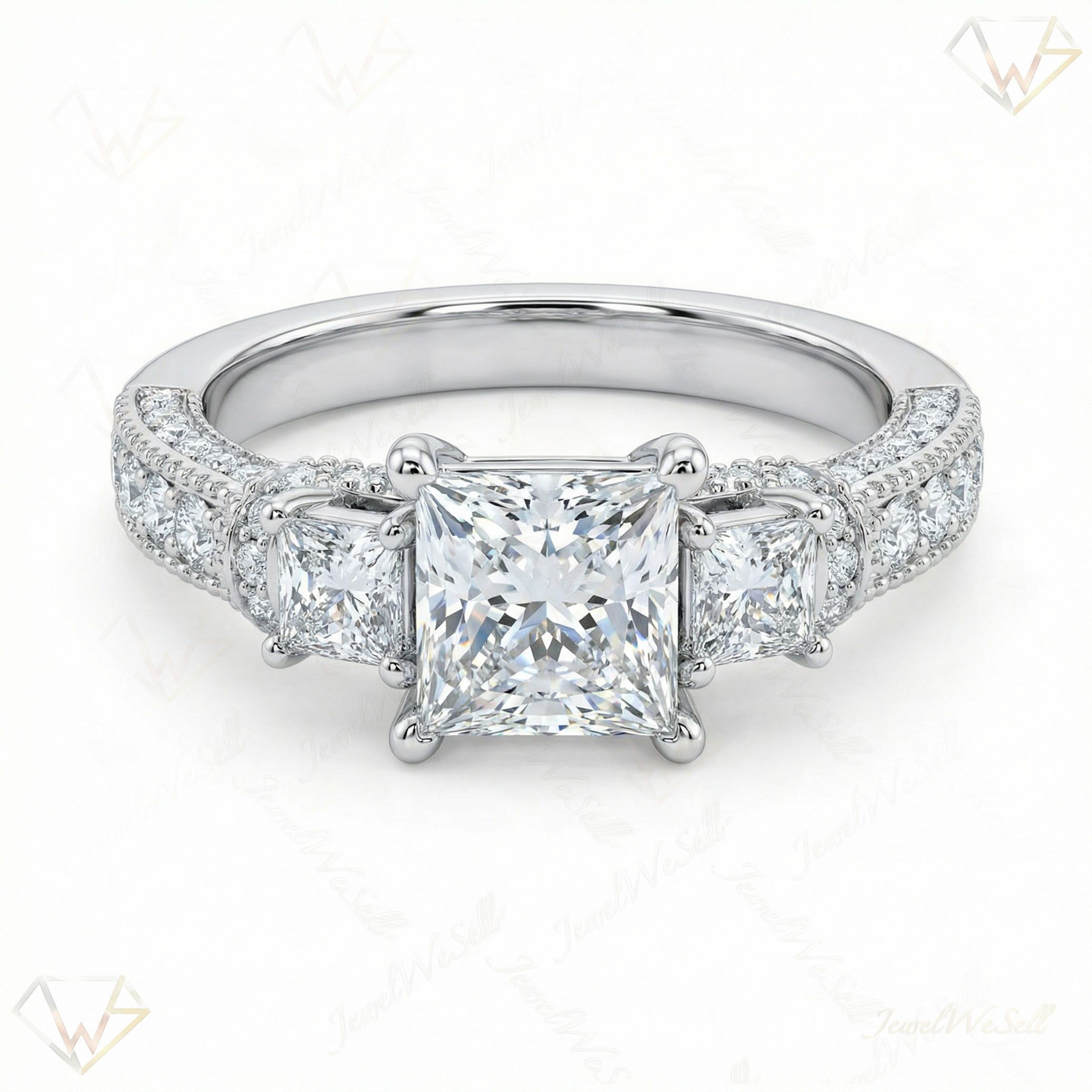 1.66 ct EF VS Lab Grown Diamond Three Stone Engagement Ring in 14k White Gold _ Sz0450 15796