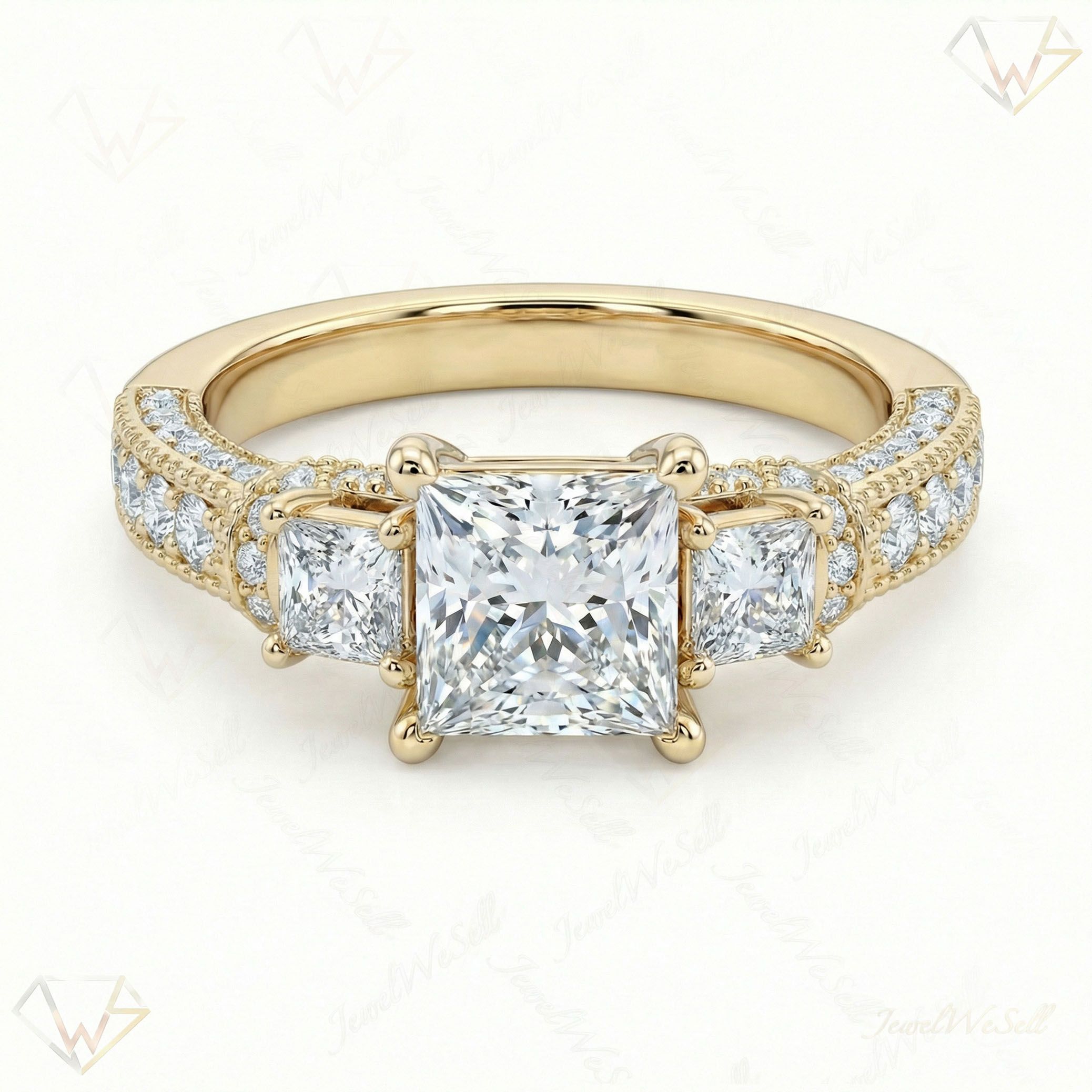 1.66 ct EF VS Lab Grown Diamond Three Stone Engagement Ring in 14k Yellow Gold _ Sz0550 15796