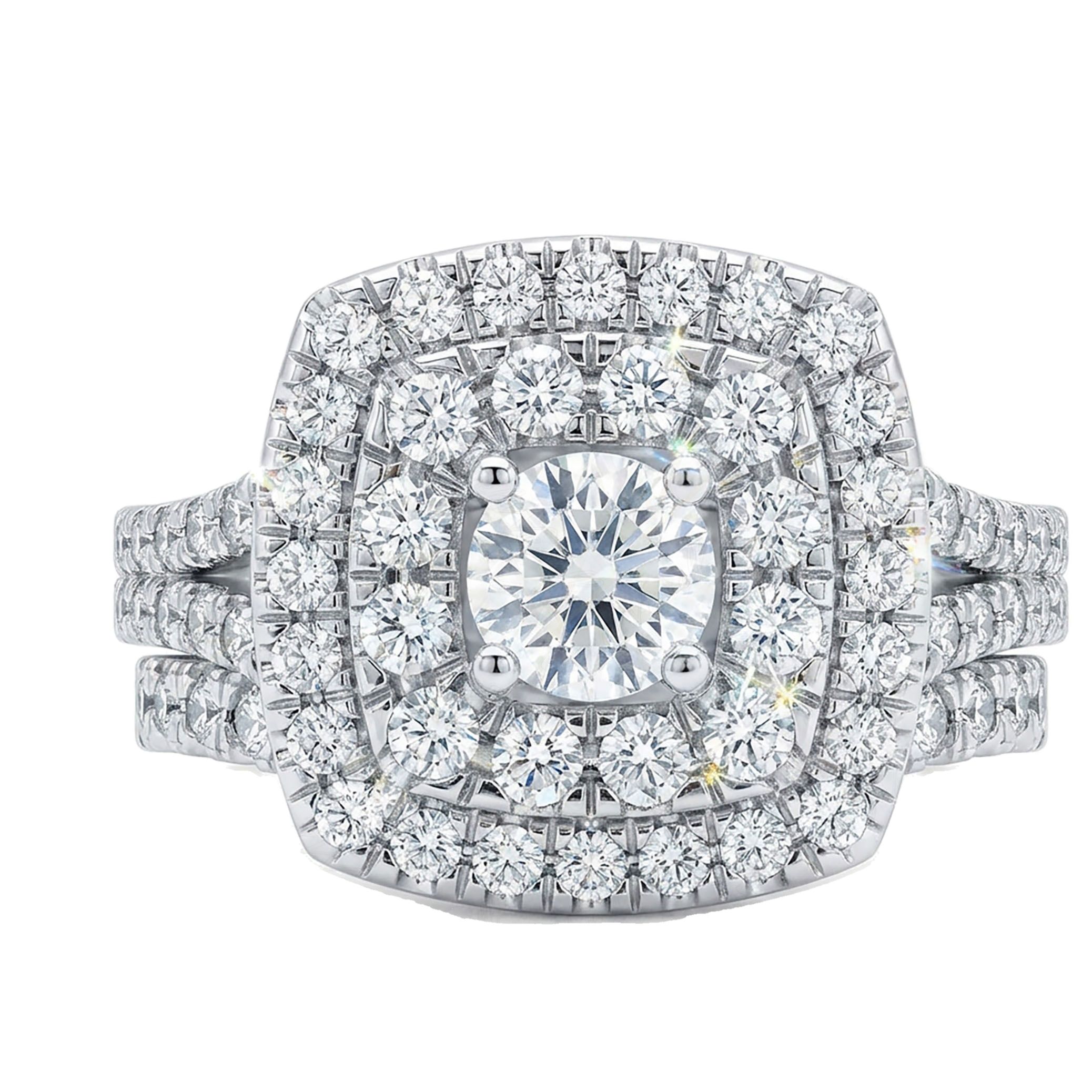 2.20 ct EF VS Moissanite Halo Engagement Set in 925 Sterling SIlver _ Sz0825 15864