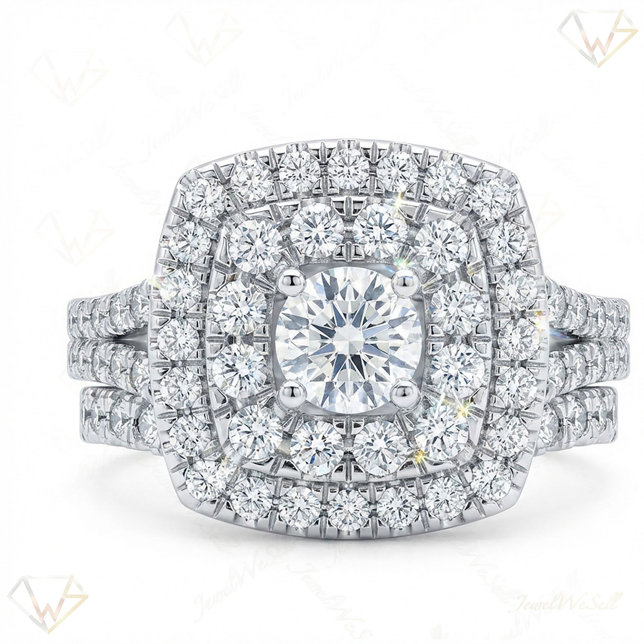 2.20 ct EF VS Moissanite Halo Engagement Set in 925 Sterling SIlver _ Sz0700 15864