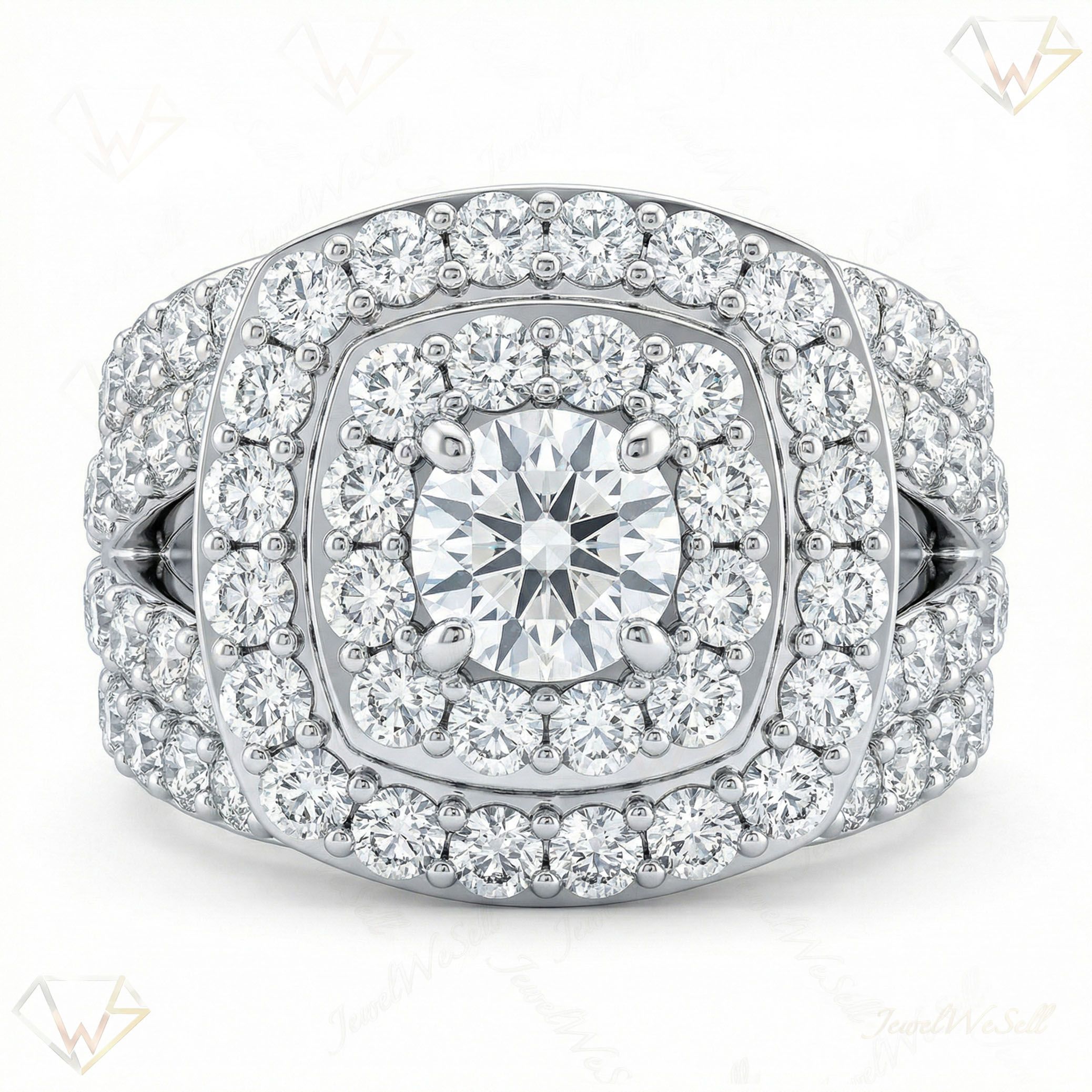 3.25 ct EF VS Moissanite Halo Engagement Set in 925 Sterling SIlver _ Sz0550 15883