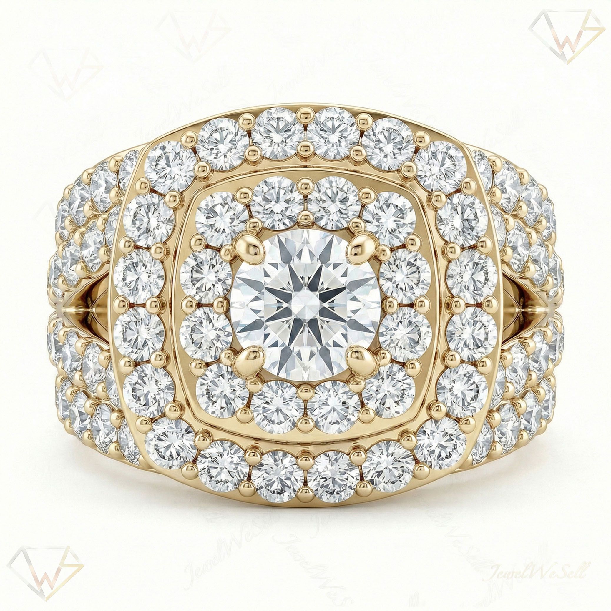 3.25 ct EF VS Lab Grown Diamond Halo Engagement Set in 14k Yellow Gold _ Sz0700 15883