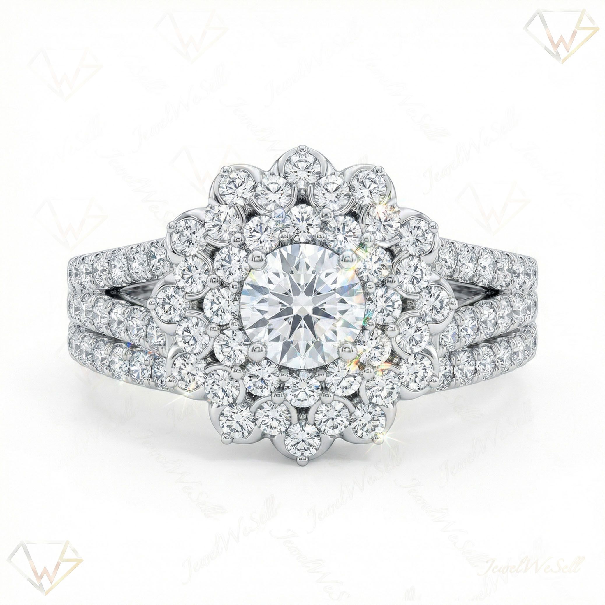 0.75 ct EF VS Moissanite Halo Engagement Set in 925 Sterling SIlver _ Sz0550 15884