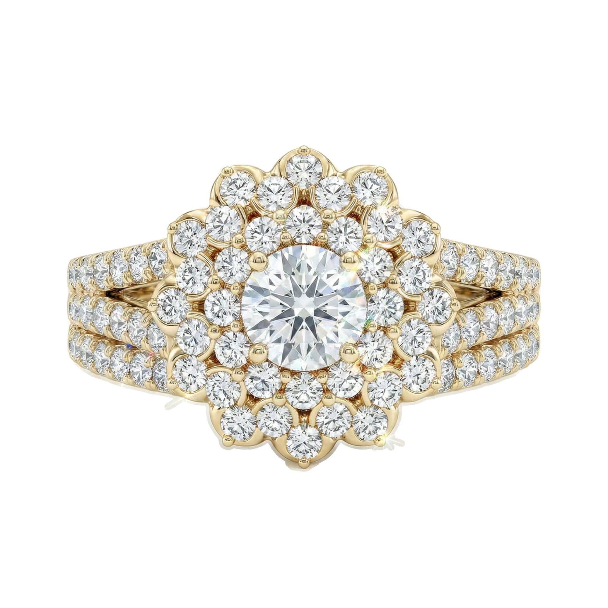 0.75 ct EF VS Lab Grown Diamond Halo Engagement Set in 10k Yellow Gold _ Sz0625 15884