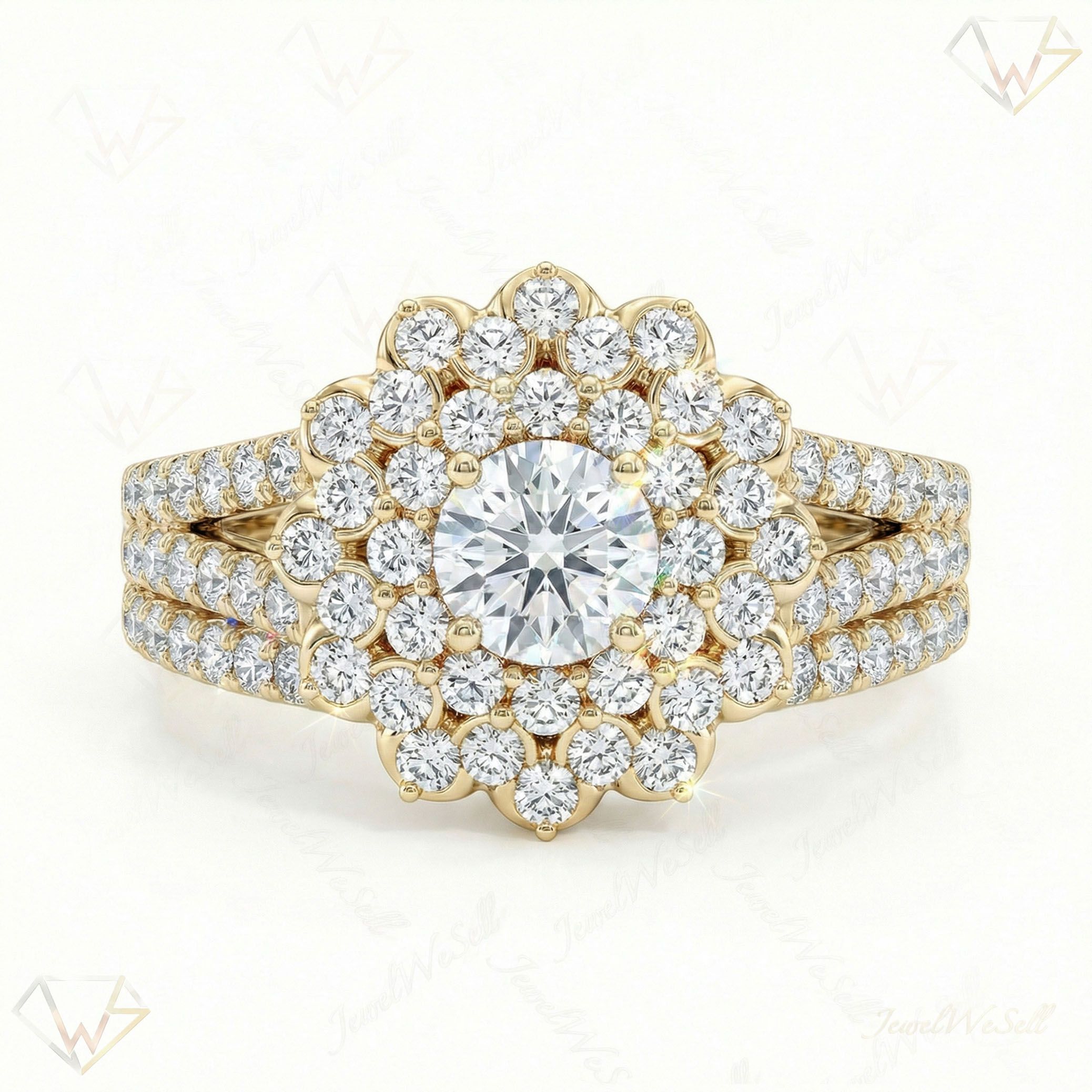 0.75 ct EF VS Lab Grown Diamond Halo Engagement Set in 14k Yellow Gold _ Sz0525 15884