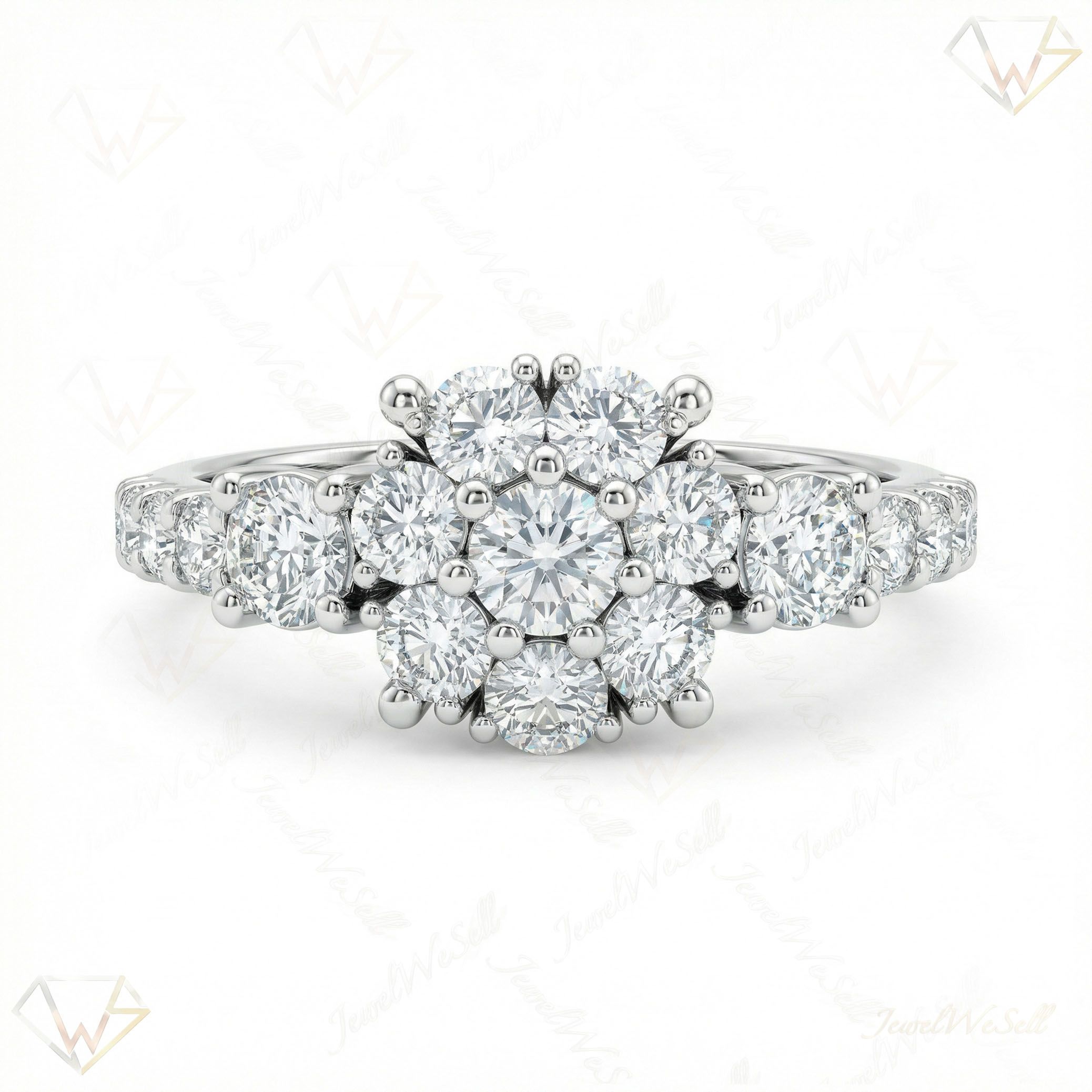 1.90 ct EF VS Lab Grown Diamond Cluster Engagement Ring in 10k White Gold _ Sz0625 15891