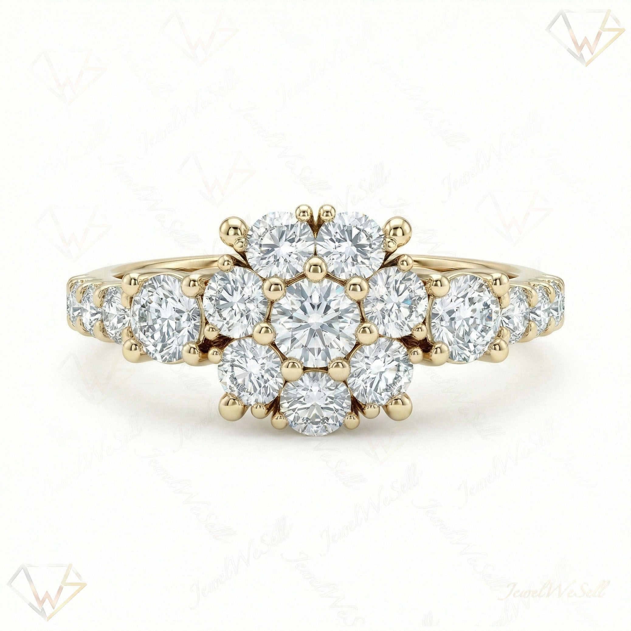1.90 ct EF VS Lab Grown Diamond Cluster Engagement Ring in 14k Yellow Gold _ Sz0425 15891