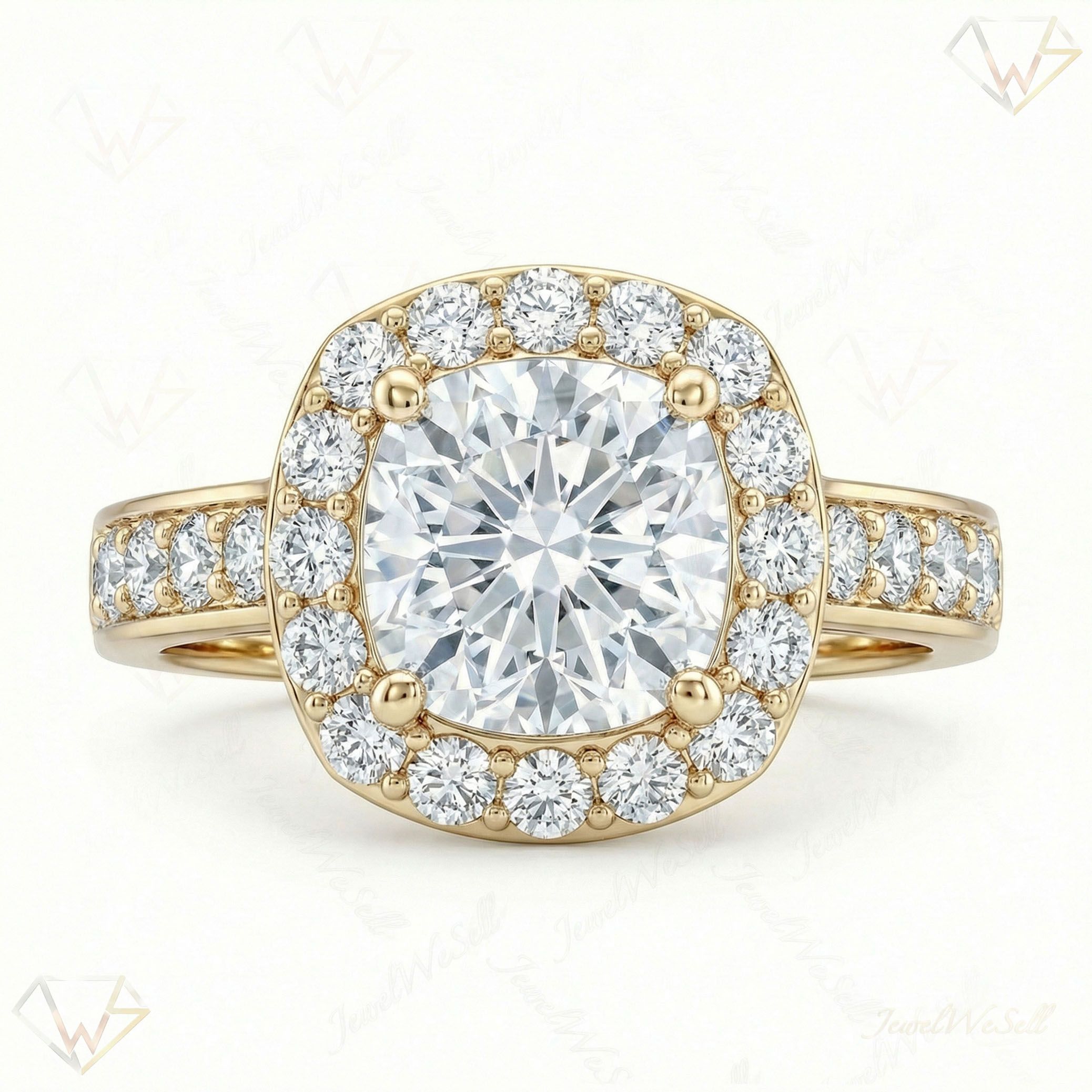 3.66 ct EF VS Lab Grown Diamond Halo Engagement Ring in 10k Yellow Gold _ Sz0500 16306