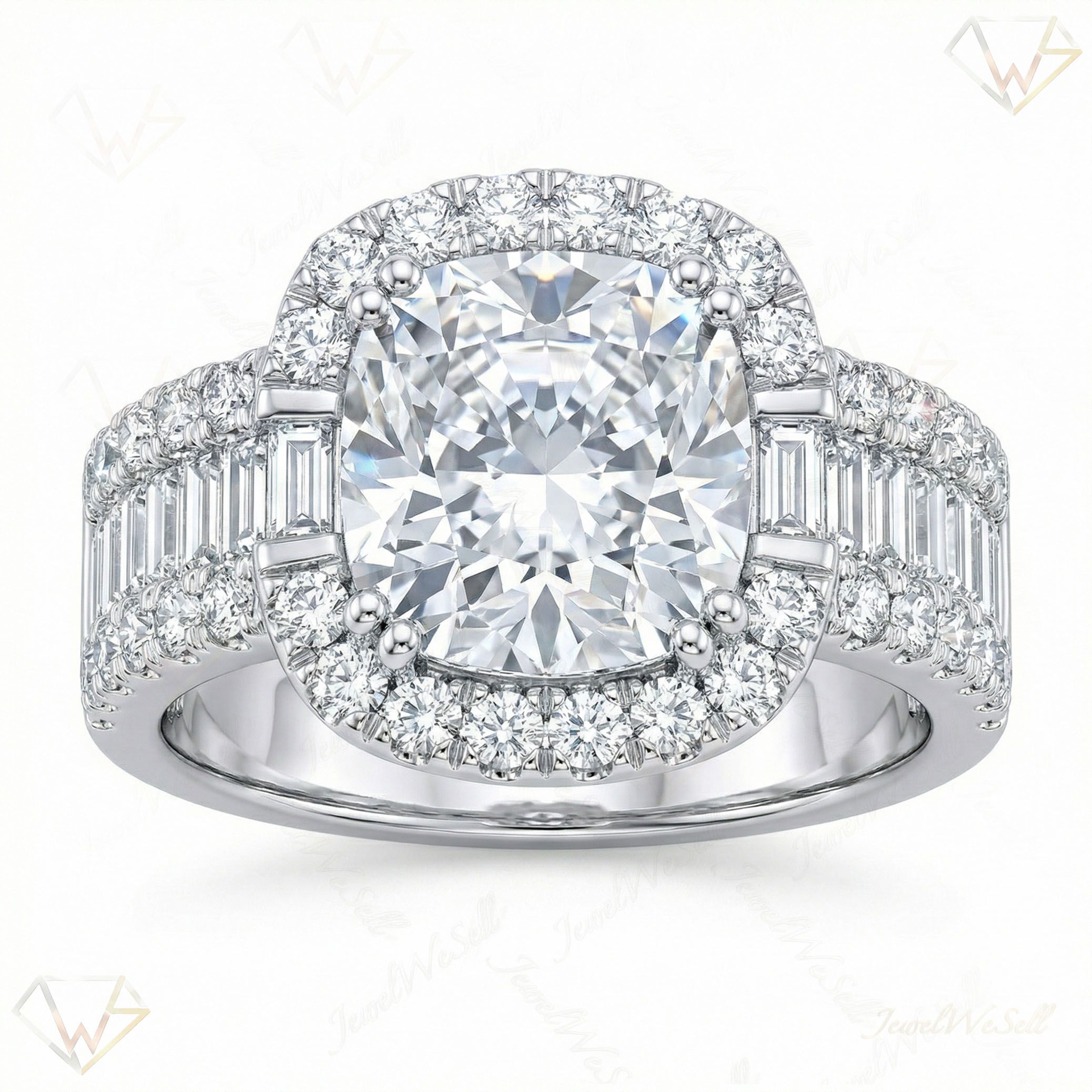 5.90 ct EF VS Moissanite Halo Engagement Ring in 925 Sterling SIlver _ Sz0450 16771