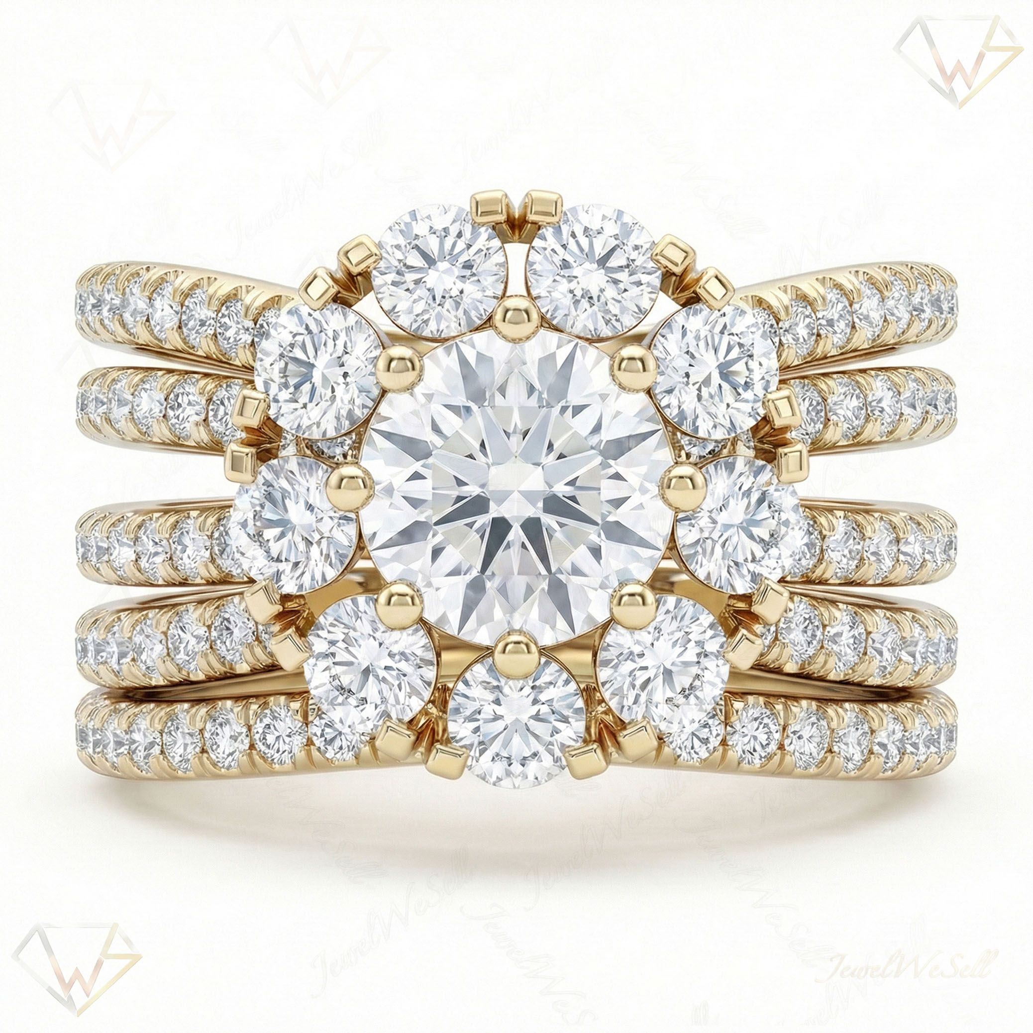 3.20 ct EF VS Lab Grown Diamond Halo Engagement Ring in 10k Yellow Gold _ Sz0400 20167