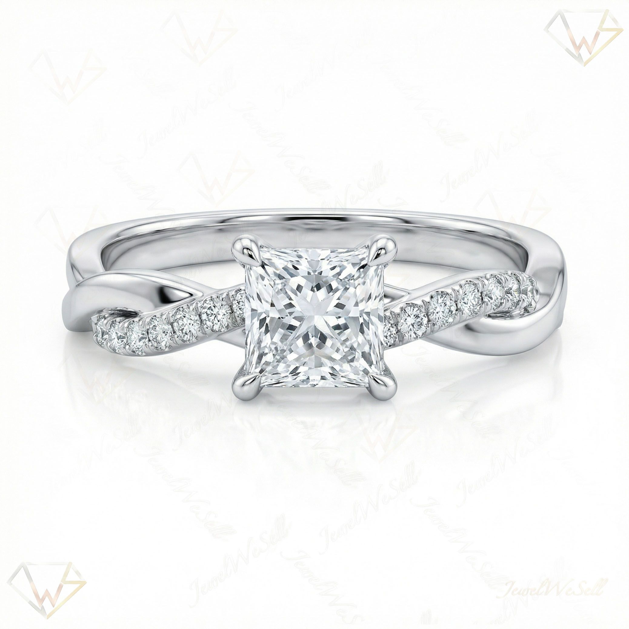 1.10 ct EF VS Lab Grown Diamond Solitaire with Accents Engagement Ring in 10k White Gold _ Sz0525 20197
