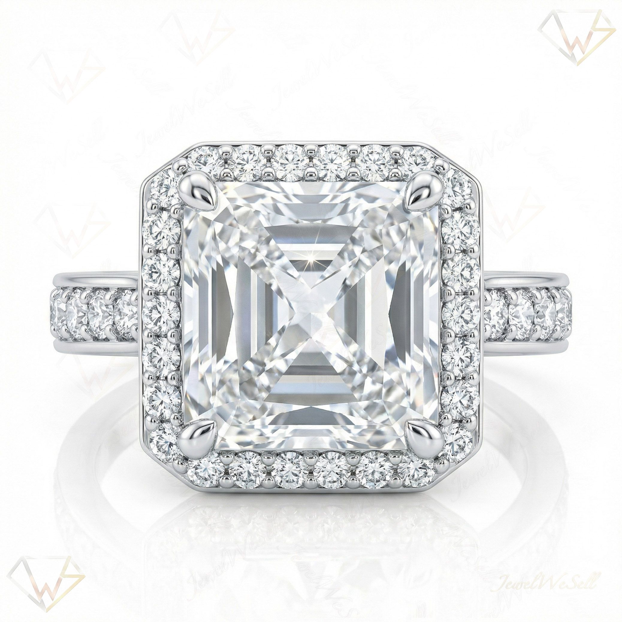 3.15 ct EF VS Moissanite Halo Engagement Ring in 925 Sterling SIlver _ Sz0825 20207