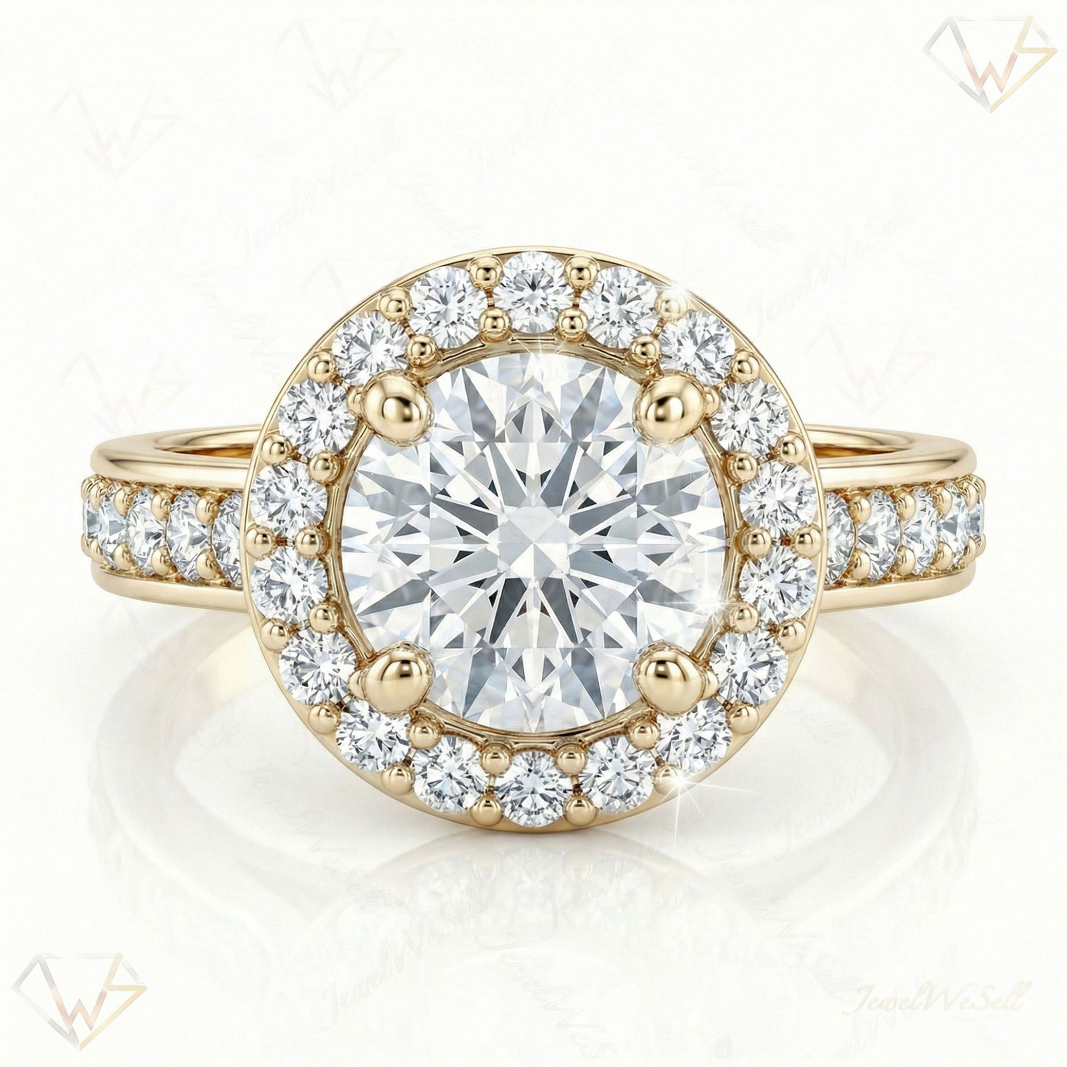 1.66 ct EF VS Lab Grown Diamond Halo Engagement Ring in 10k Yellow Gold _ Sz0450 20208