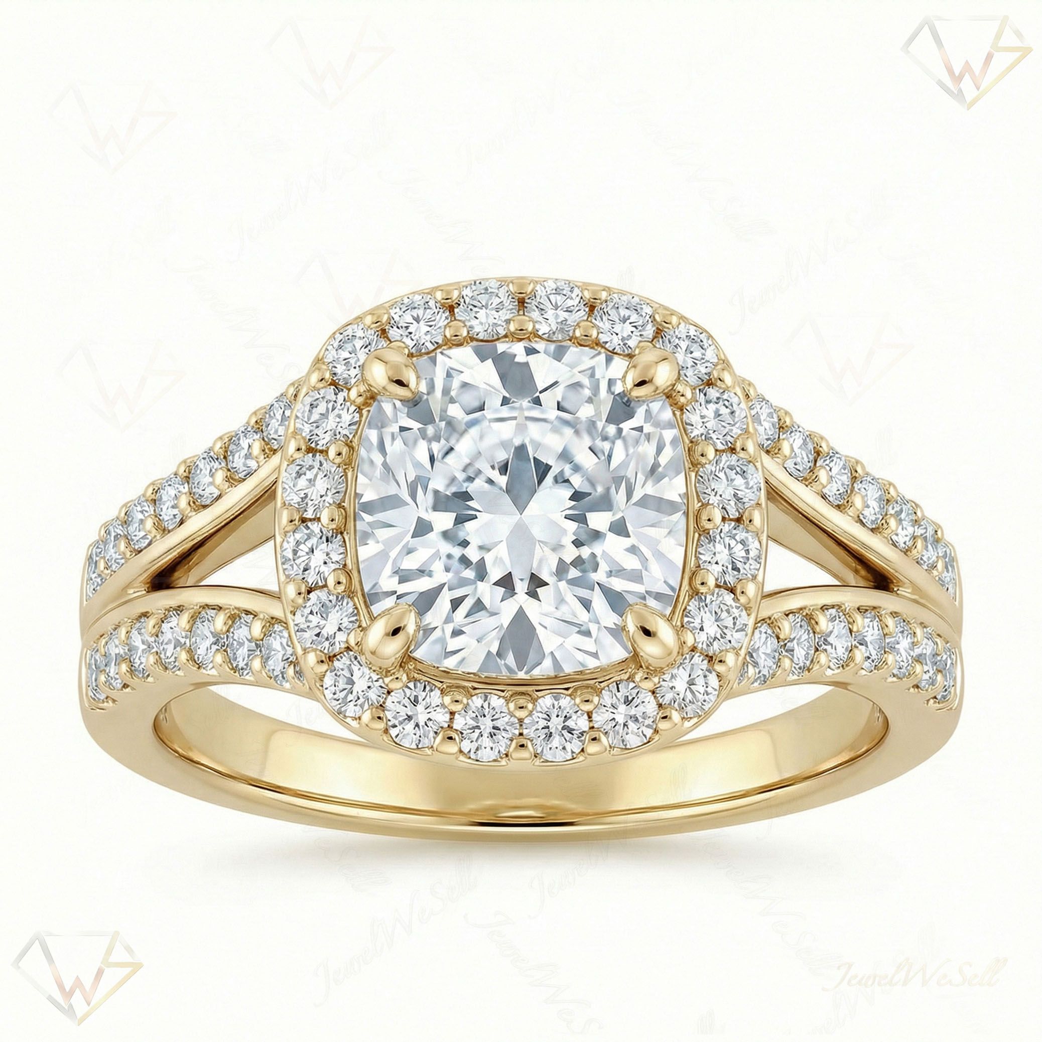 4.40 ct EF VS Lab Grown Diamond Halo Engagement Ring in 14k Yellow Gold _ Sz0700 20209