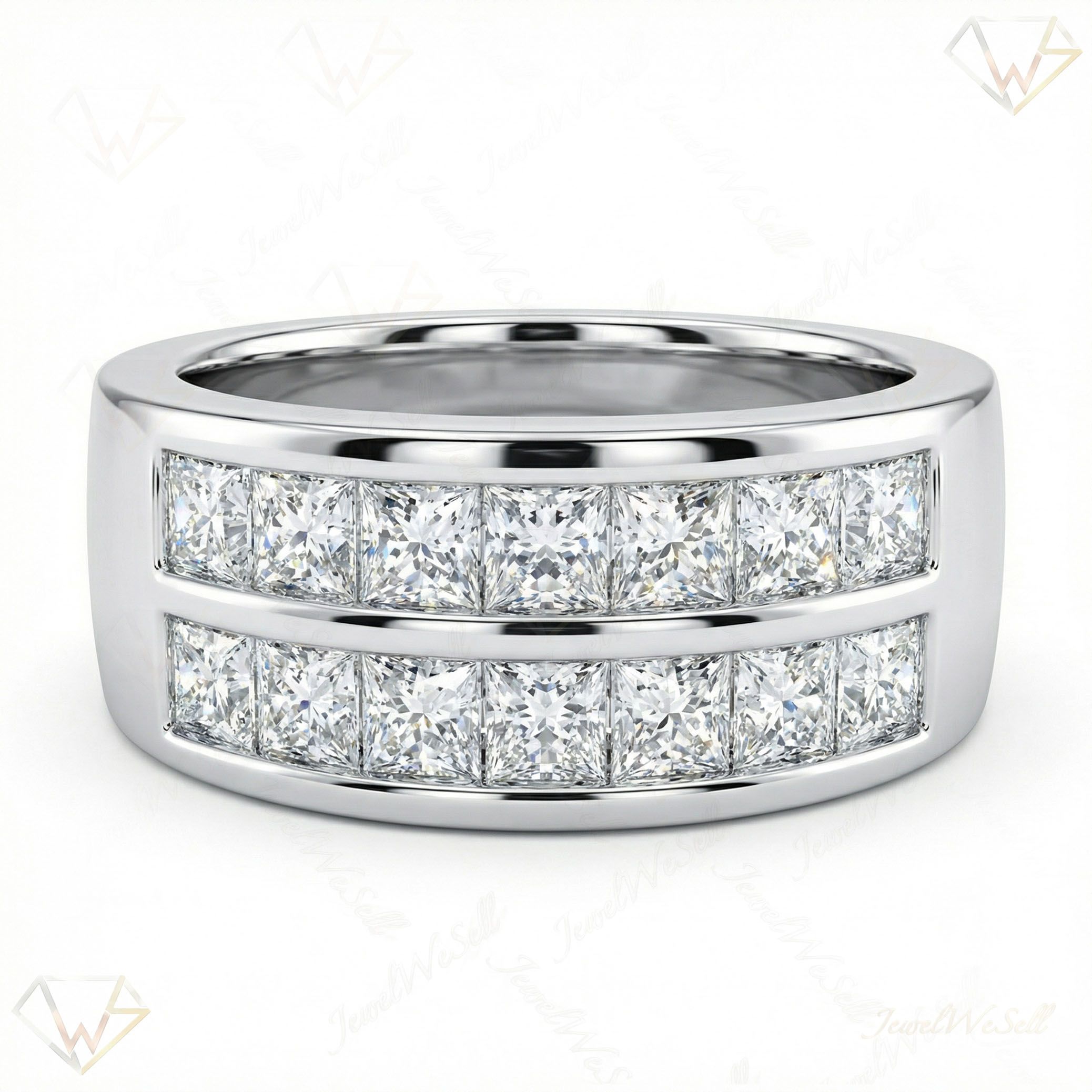 1.25 ct EF VS Moissanite Multi Row Wedding Band in 925 Sterling SIlver _ Sz0750 2299
