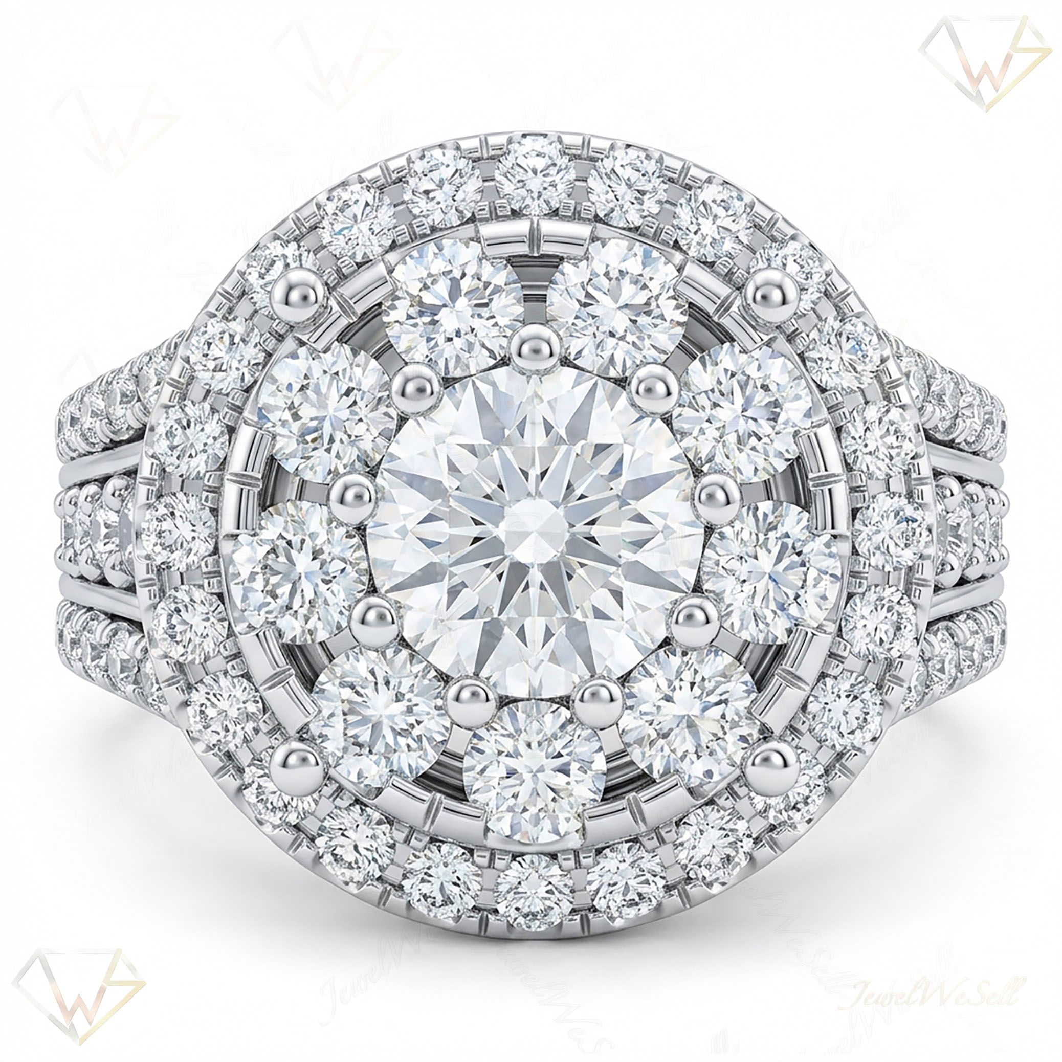 2.40 ct EF VS Moissanite Halo Engagement Ring in 925 Sterling SIlver _ Sz0400 2674