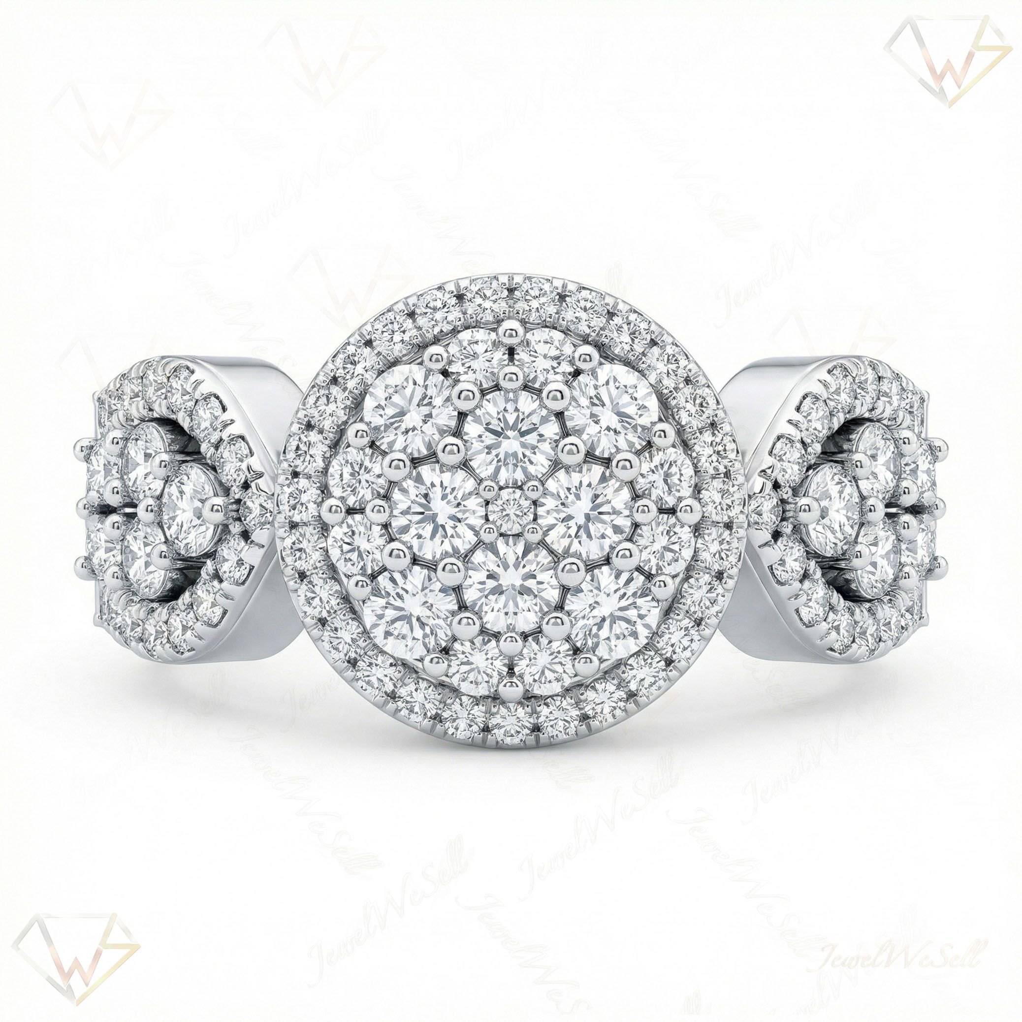 2.15 ct EF VS Lab Grown Diamond Circle Cluster Engagement Ring in 10k White Gold _ Sz0650 2679