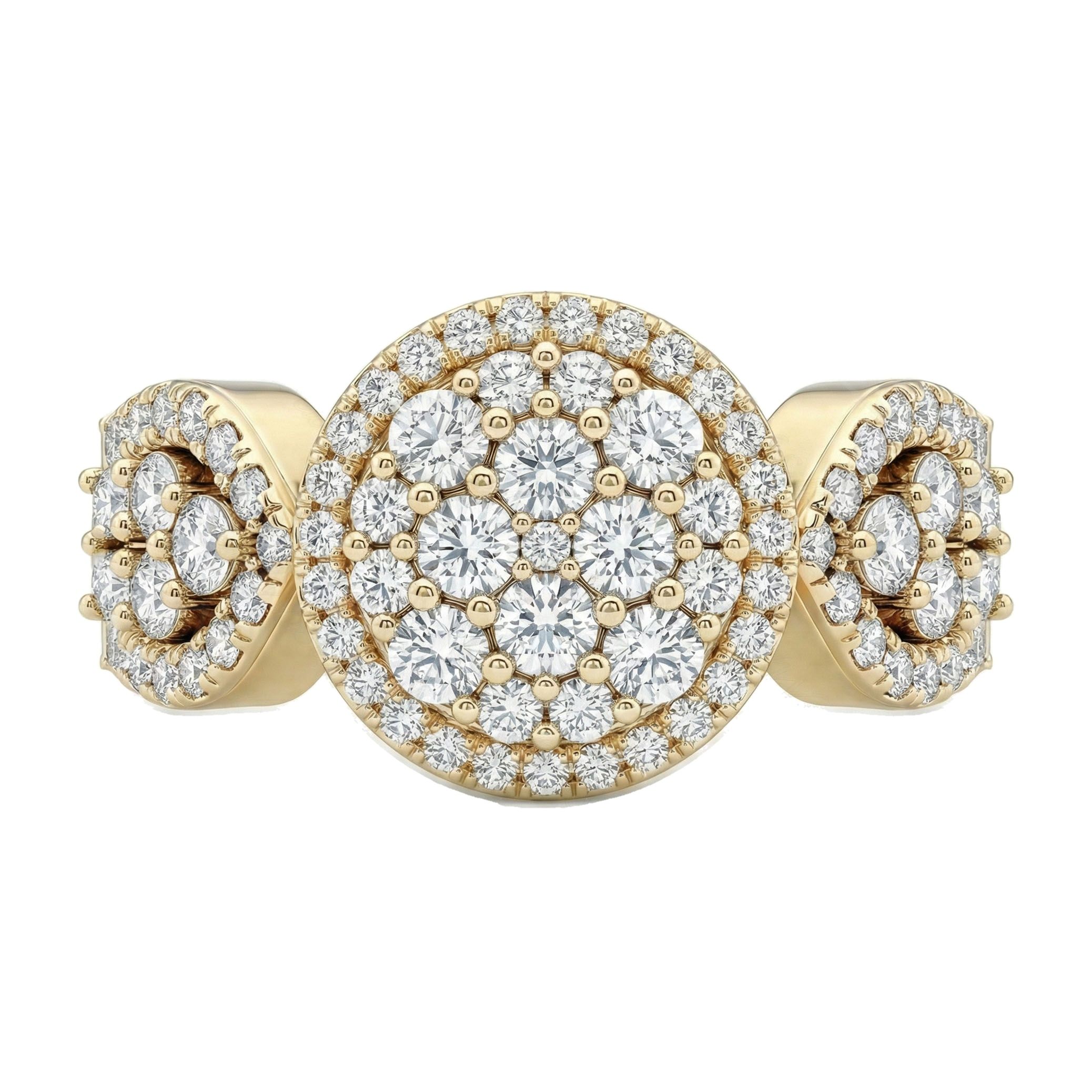 2.15 ct EF VS Lab Grown Diamond Circle Cluster Engagement Ring in 14k Yellow Gold _ Sz0600 2679