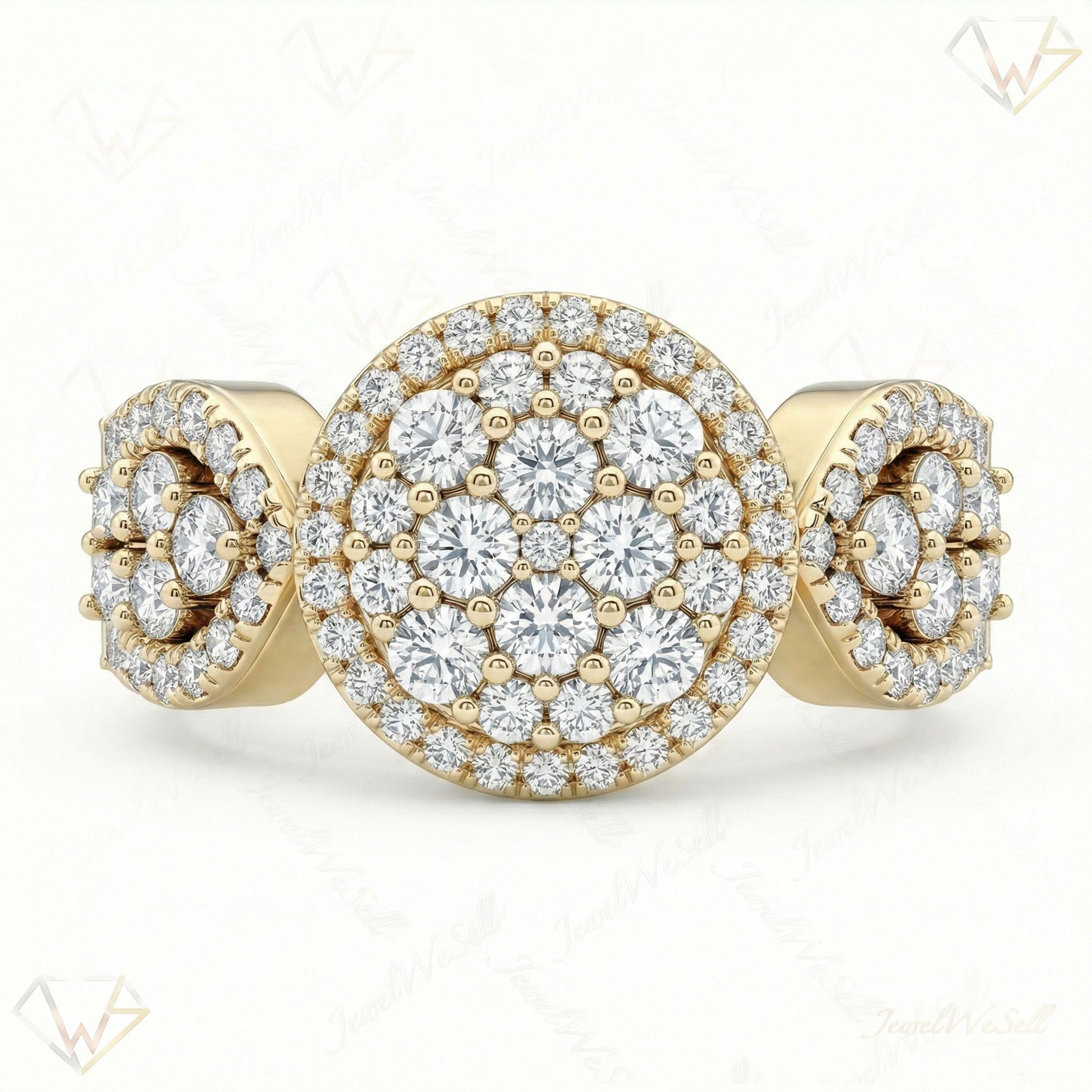 2.15 ct EF VS Lab Grown Diamond Circle Cluster Engagement Ring in 10k Yellow Gold _ Sz0450 2679