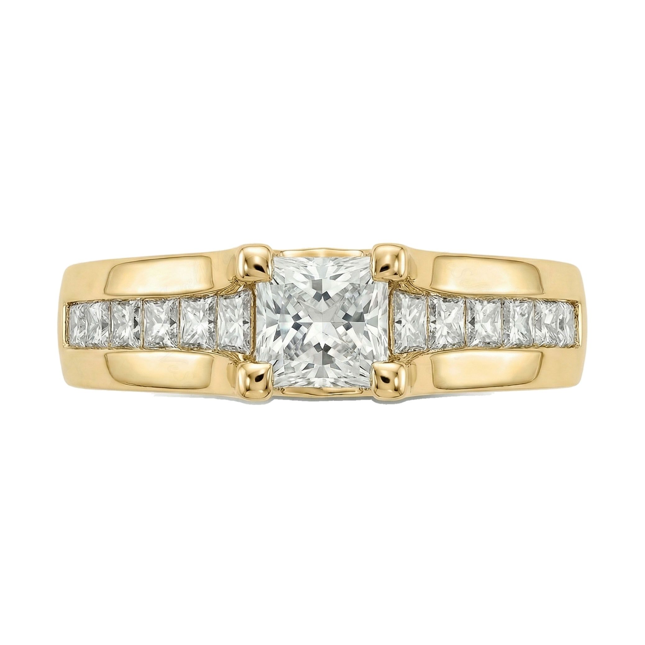 1.60 ct EF VS Lab Grown Diamond Solitaire with Accents Engagement Ring in 10k Yellow Gold _ Sz0525 3260