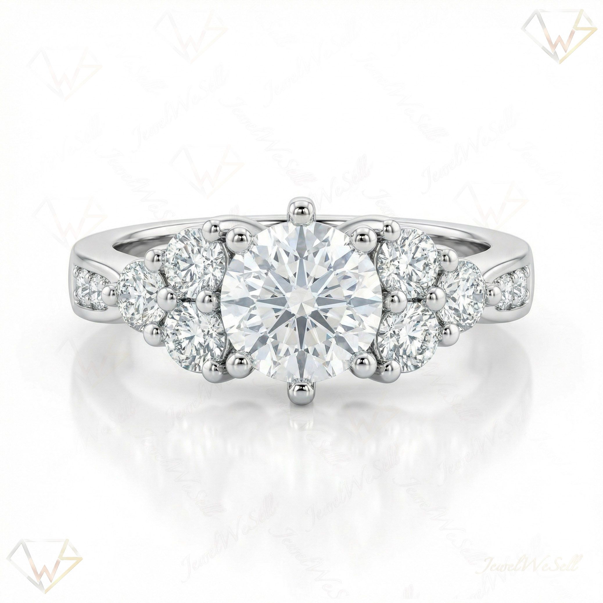 1.90 ct EF VS Moissanite Solitaire with Accents Engagement Ring in 925 Sterling SIlver _ Sz0500 3468