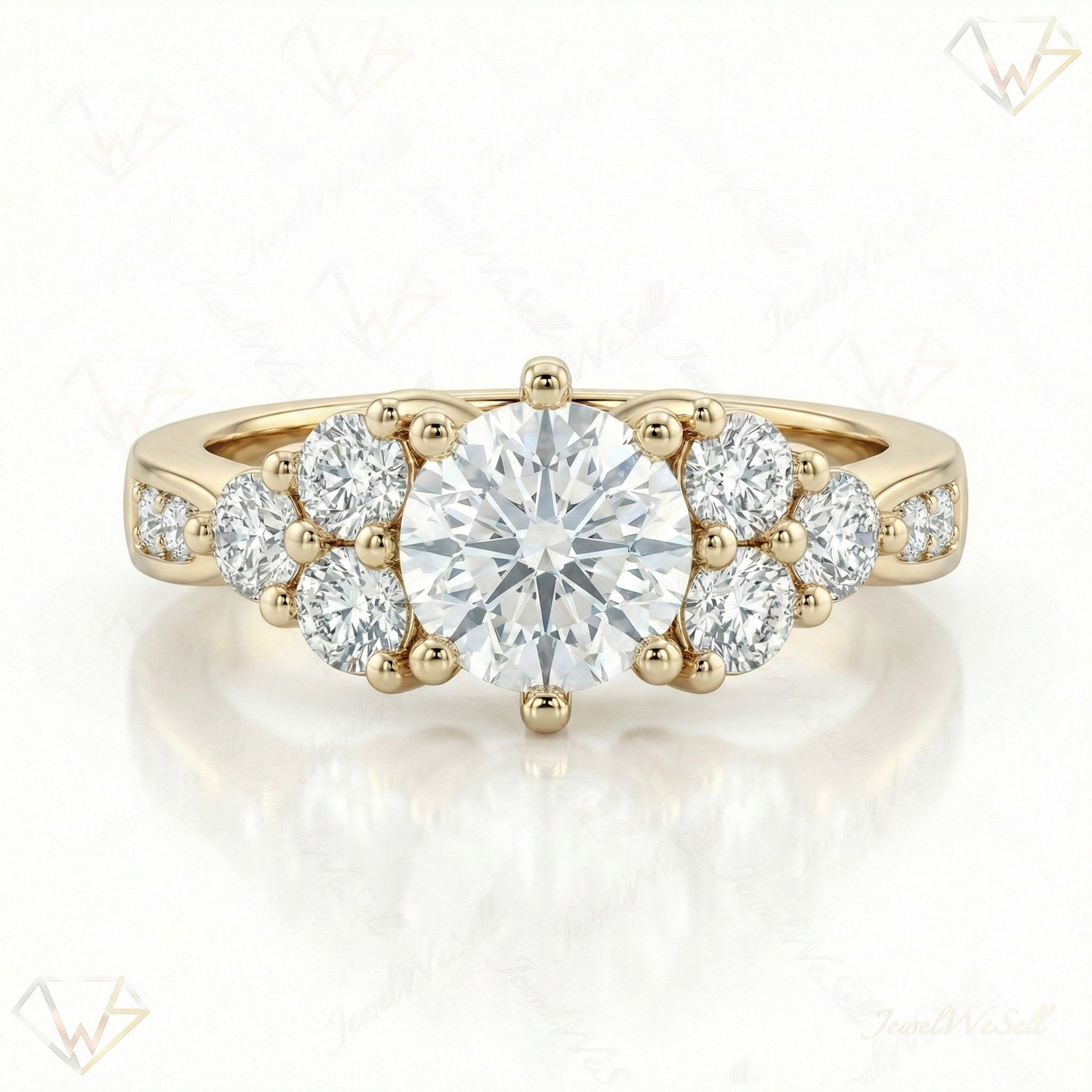 1.90 ct EF VS Lab Grown Diamond Solitaire with Accents Engagement Ring in 10k Yellow Gold _ Sz0525 3468