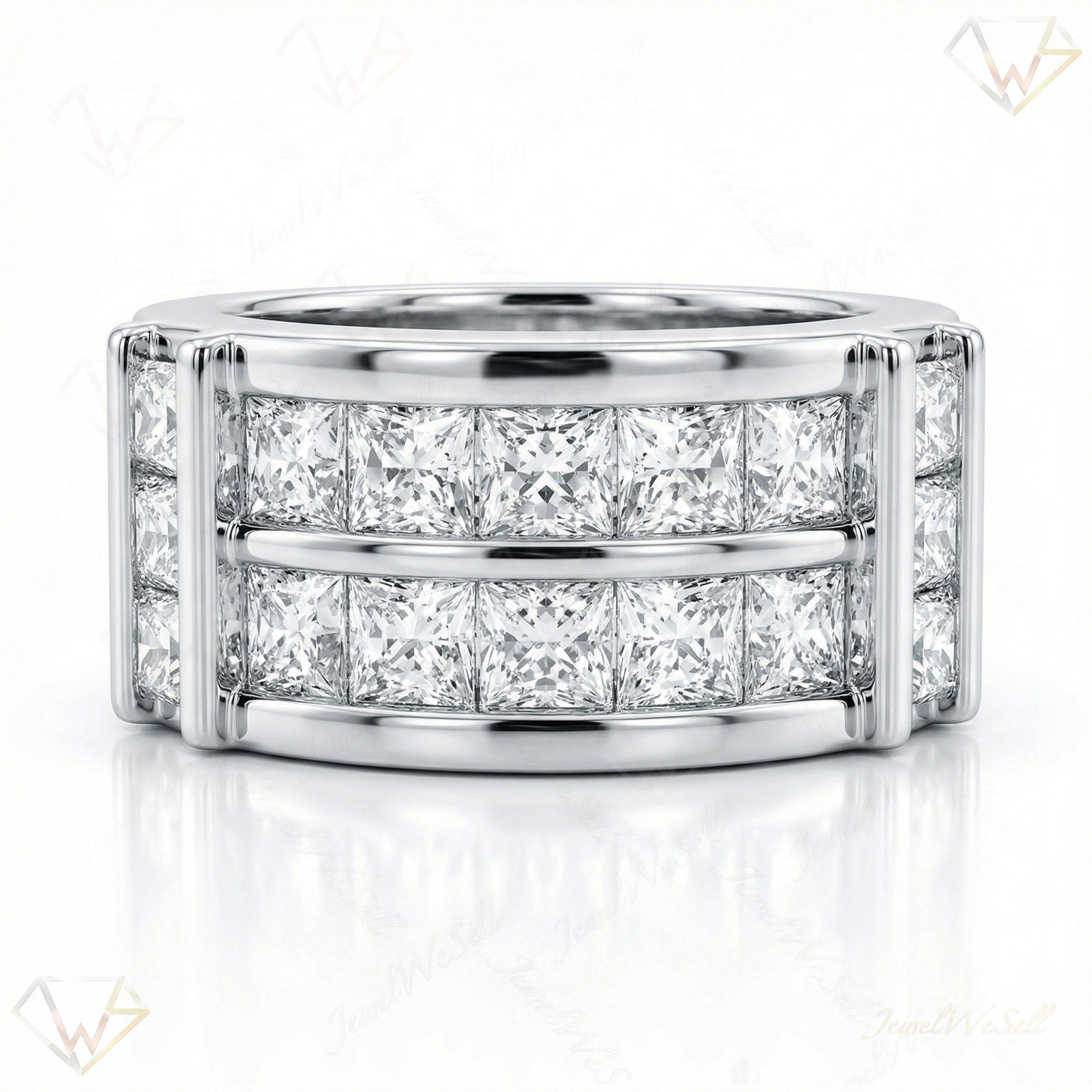 3.50 ct EF VS Lab Grown Diamond Multi Row Wedding Band in 10k White Gold _ Sz0450 3766