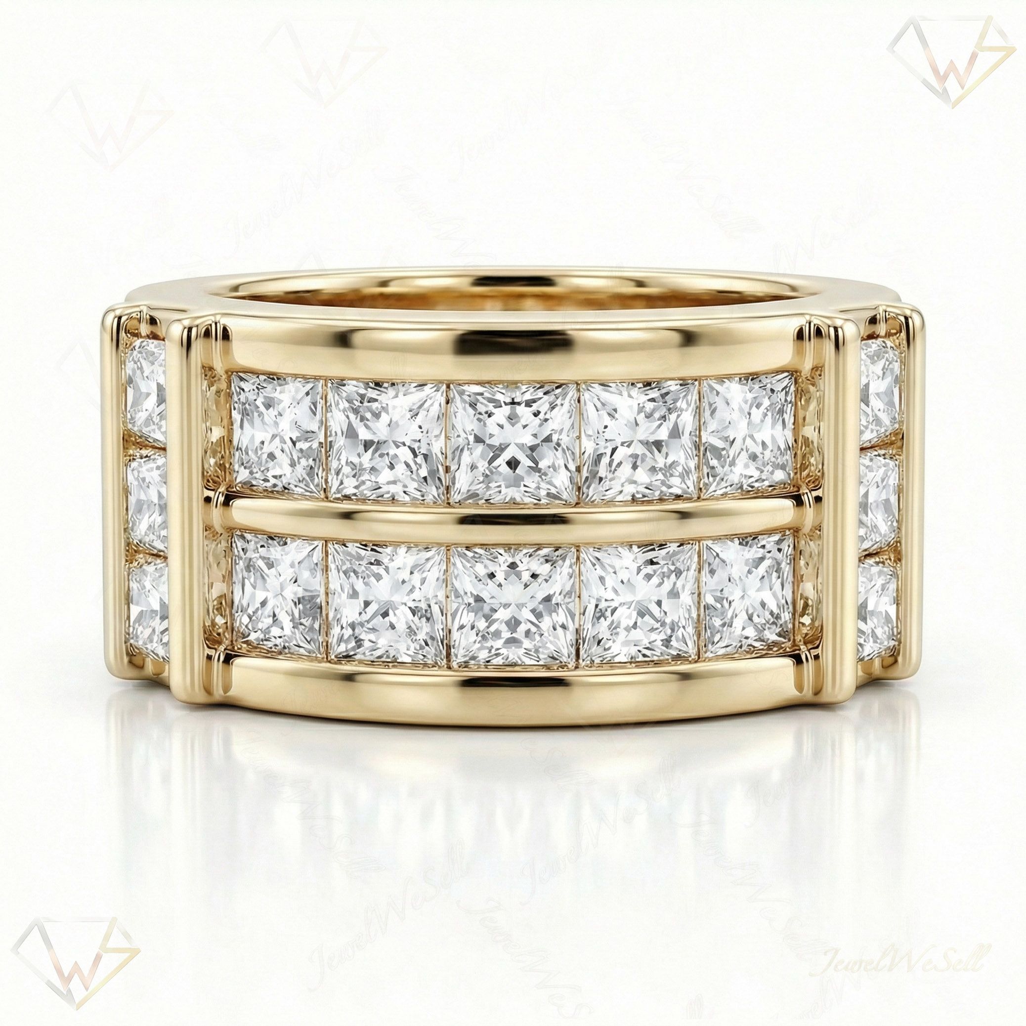 3.50 ct EF VS Lab Grown Diamond Multi Row Wedding Band in 10k Yellow Gold _ Sz0725 3766