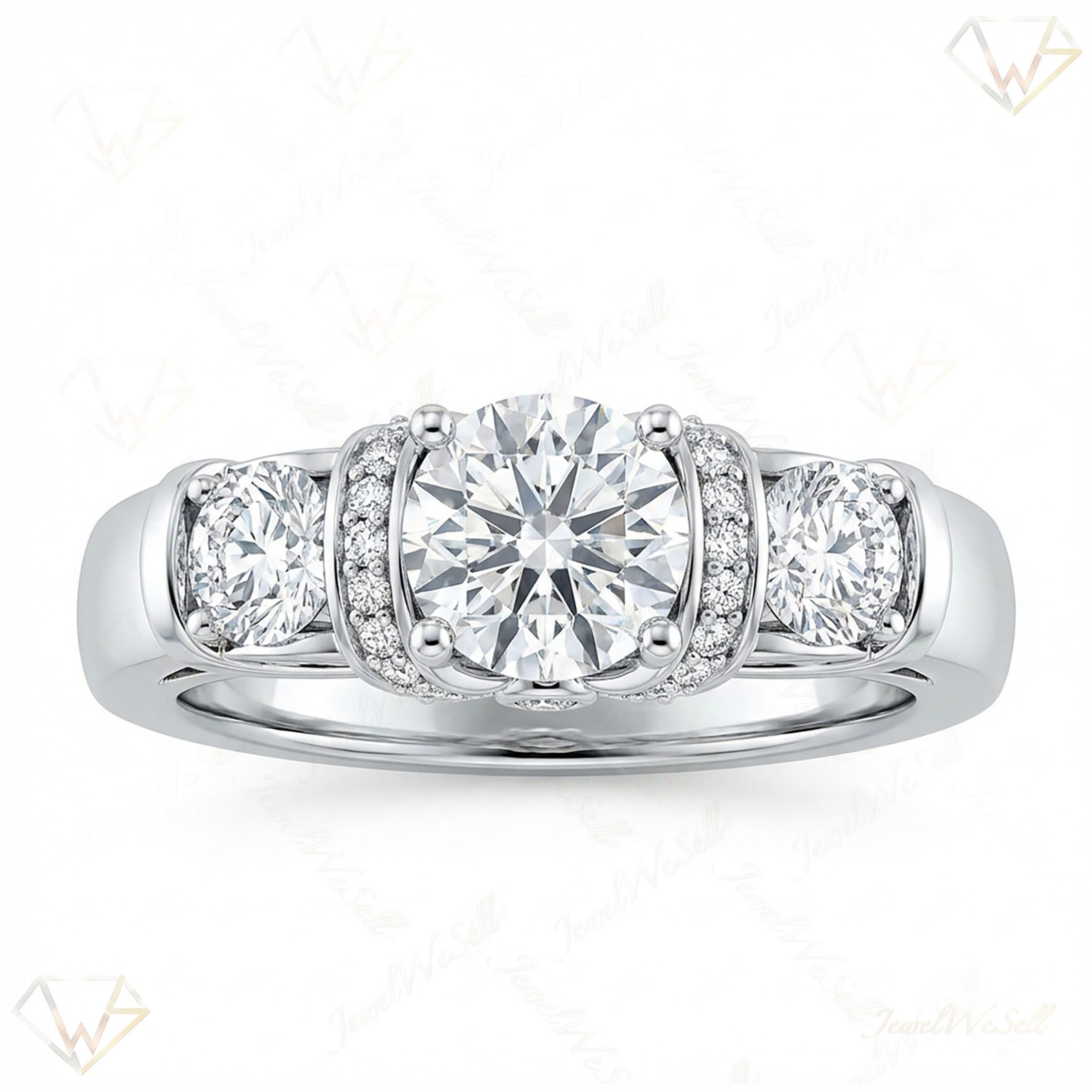2.00 ct EF VS Lab Grown Diamond Three Stone Engagement Ring in 10k White Gold _ Sz0400 3791
