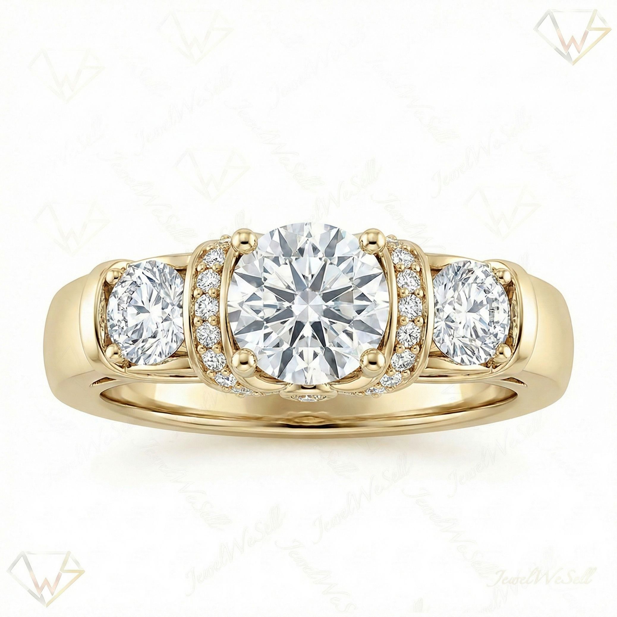 2.00 ct EF VS Lab Grown Diamond Three Stone Engagement Ring in 10k Yellow Gold _ Sz0400 3791