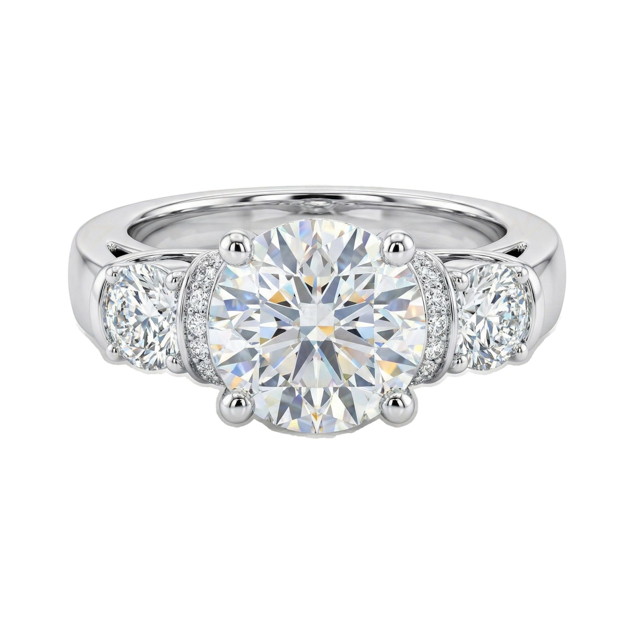4.33 ct EF VS Moissanite Three Stone Engagement Ring in 925 Sterling SIlver _ Sz0875 3814