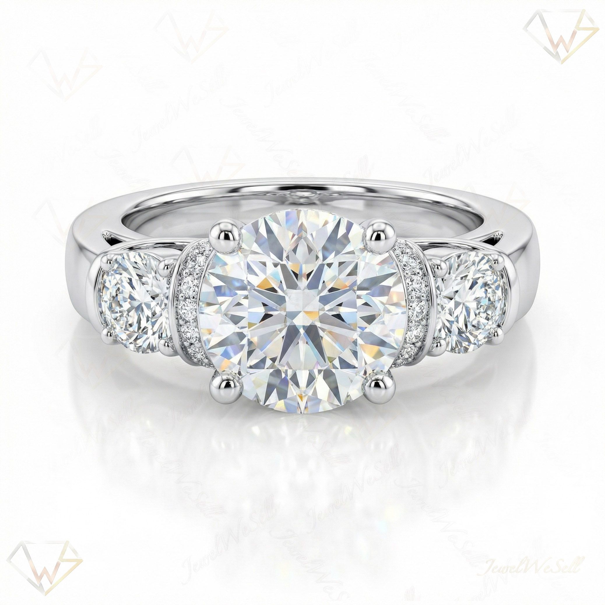 4.33 ct EF VS Lab Grown Diamond Three Stone Engagement Ring in 10k White Gold _ Sz0900 3814