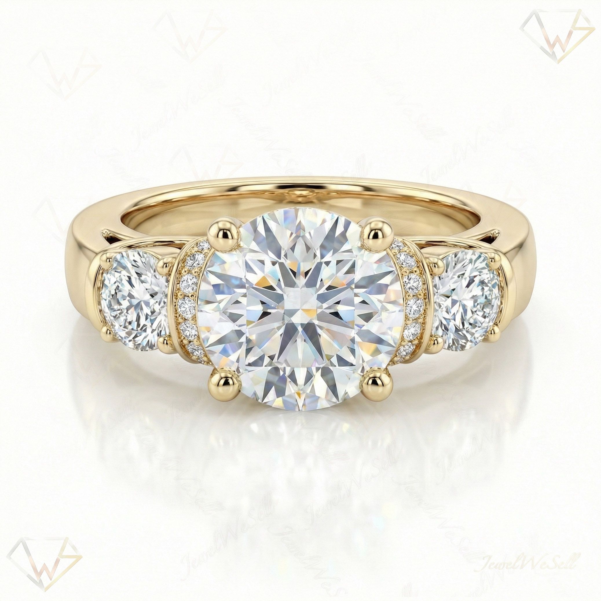 4.33 ct EF VS Lab Grown Diamond Three Stone Engagement Ring in 10k Yellow Gold _ Sz0500 3814