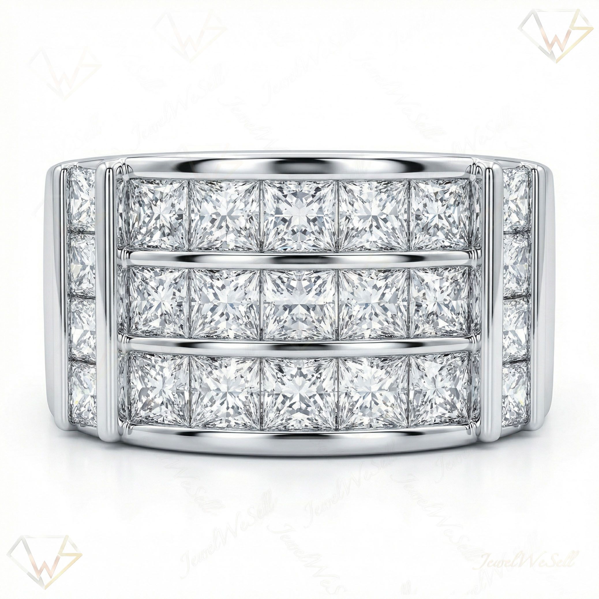 5.60 ct EF VS Lab Grown Diamond Multi Row Wedding Band in 14k White Gold _ Sz0600 3819