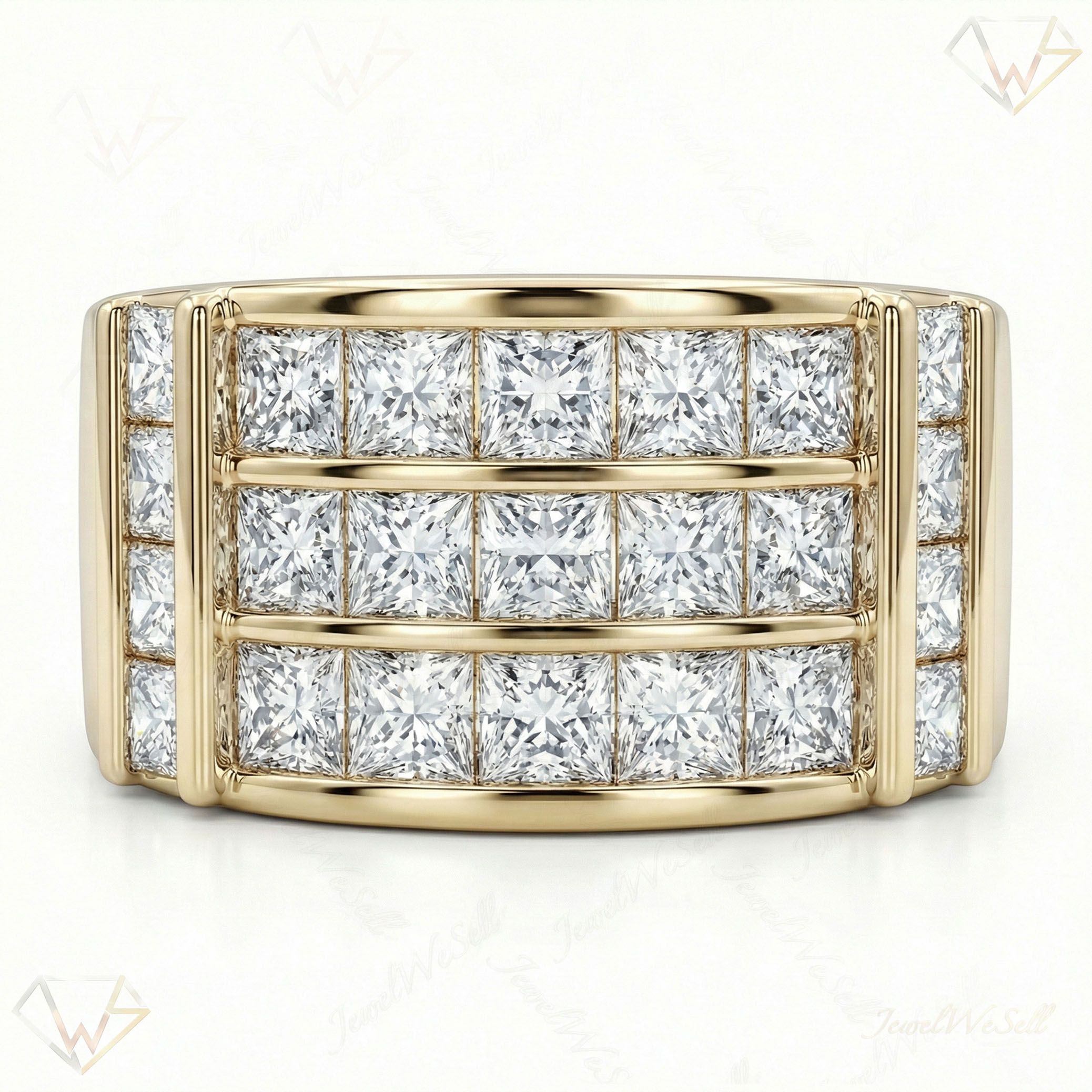 5.60 ct EF VS Lab Grown Diamond Multi Row Wedding Band in 10k Yellow Gold _ Sz0400 3819