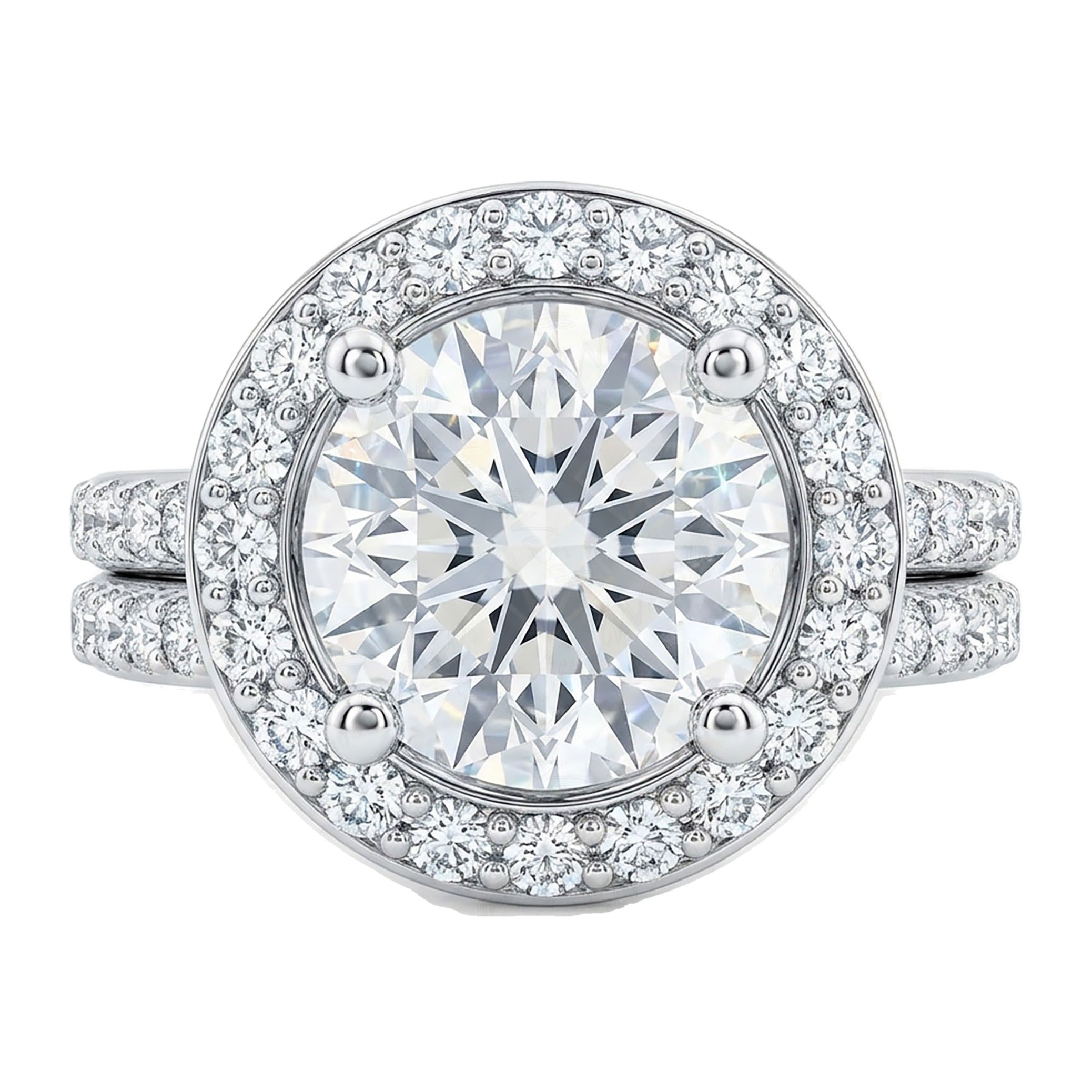 2.75 ct EF VS Moissanite Halo Engagement Set in 925 Sterling SIlver _ Sz0875 3843