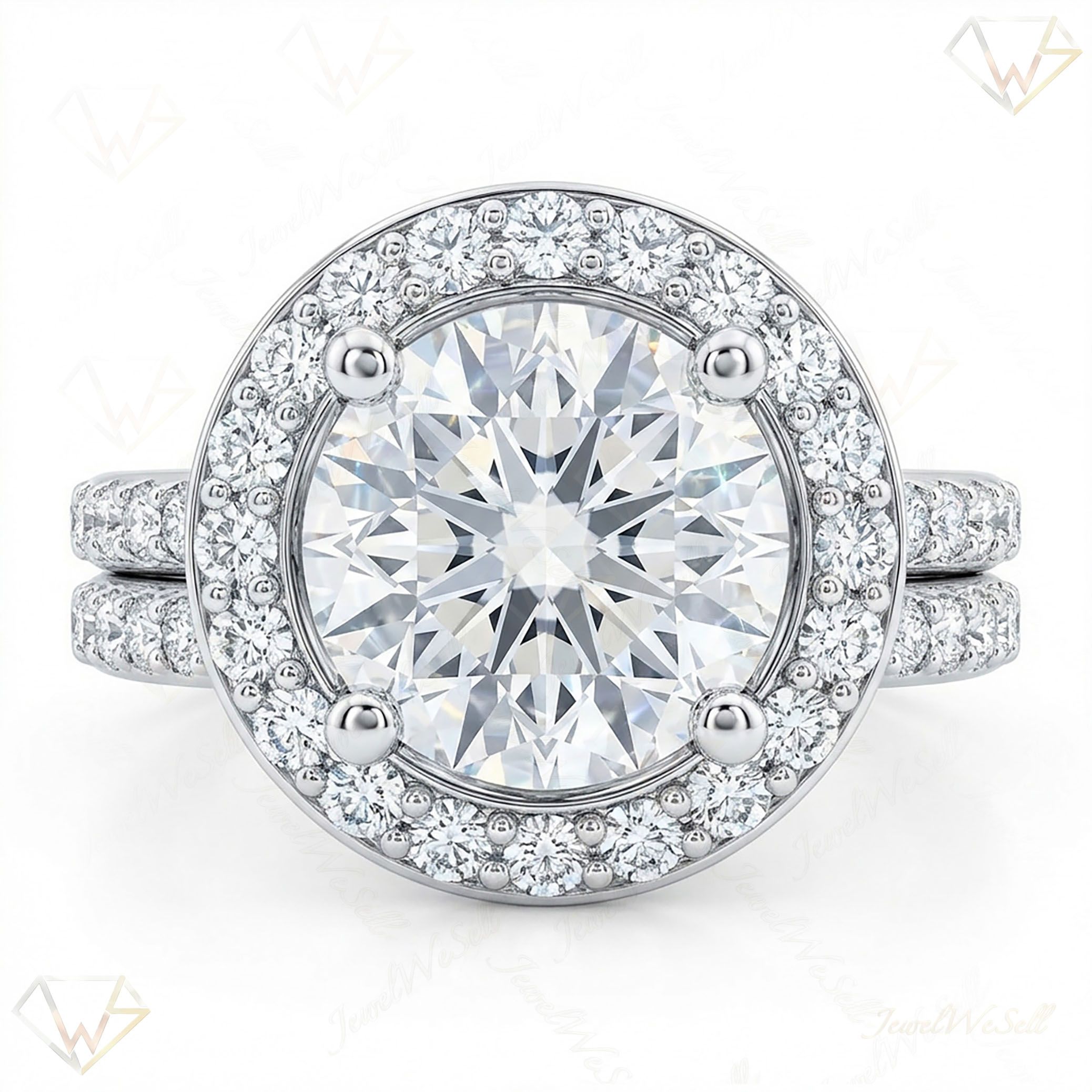 2.75 ct EF VS Moissanite Halo Engagement Set in 925 Sterling SIlver _ Sz0500 3843